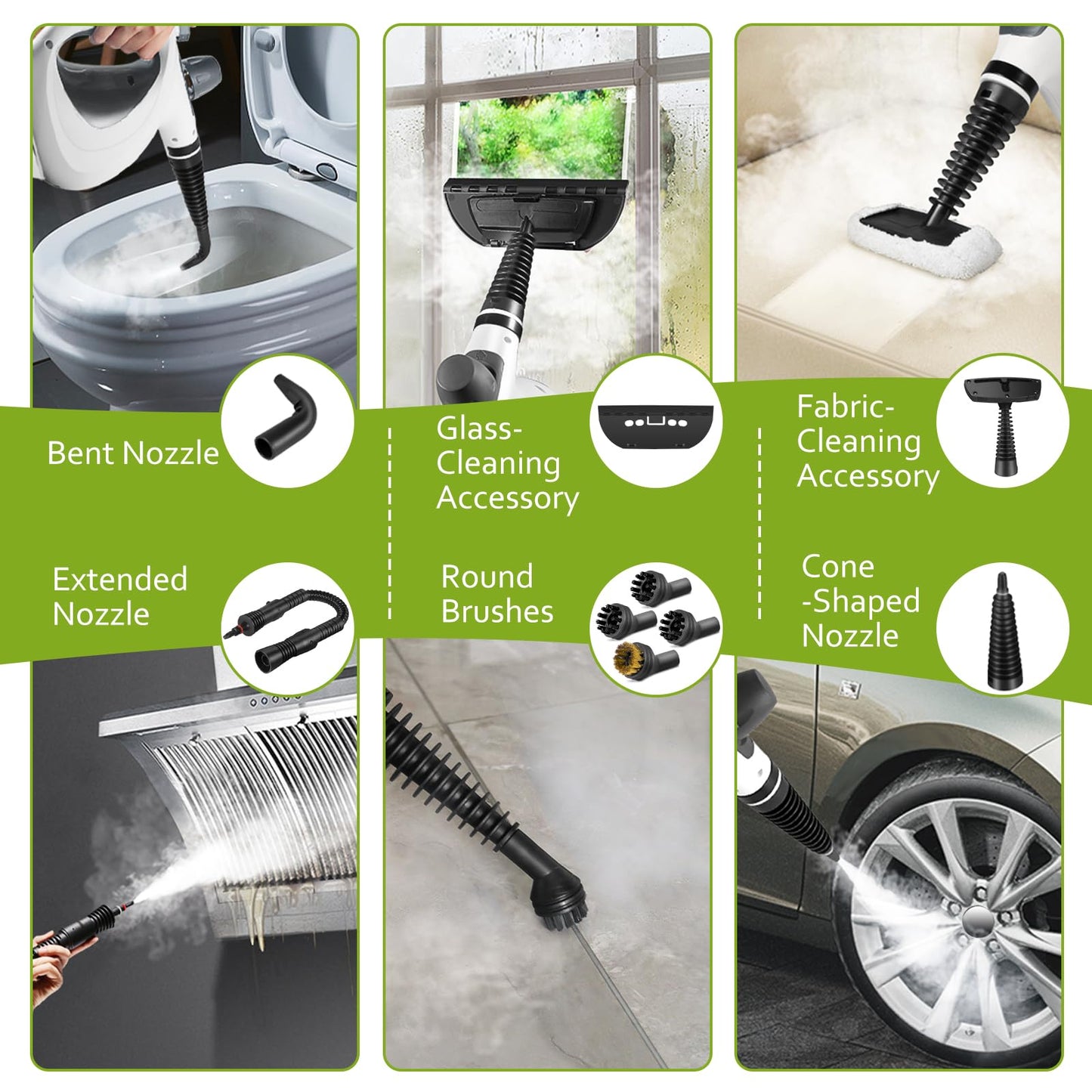 Pressurized Handheld Multi-Surface Natural Steam Cleaner with 12 pcs Accessories, Multi-Purpose Steamer for Home Use, Steamer for Cleaning Floor, Upholstery, Grout and Car (Grey) (Grey)