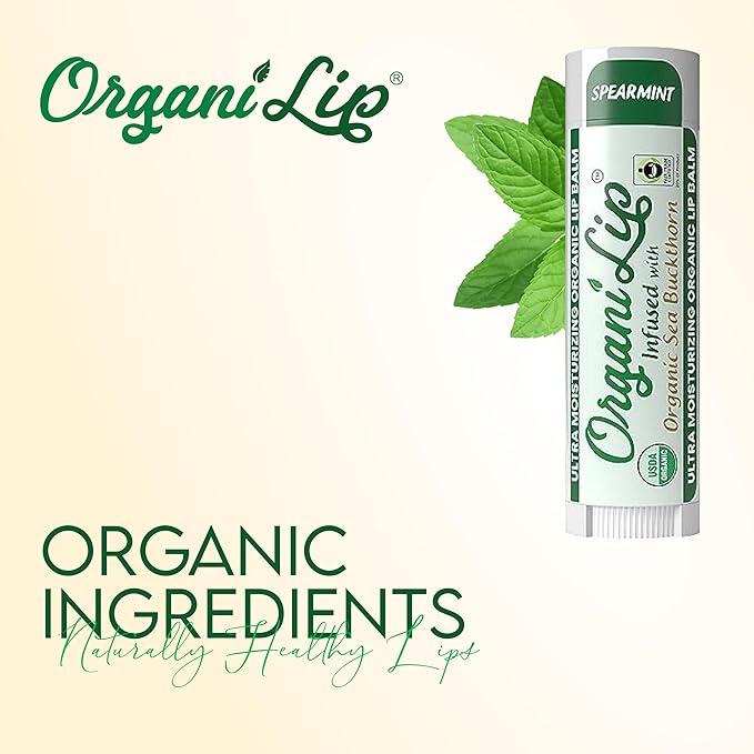 Organic Lip Balm, Spearmint Flavor, Ultra Hydrating Lip Moisturizer for Dry Lips, Oval Shaped Tube, USDA Certified Organic, 3 Pack - OrganiLip