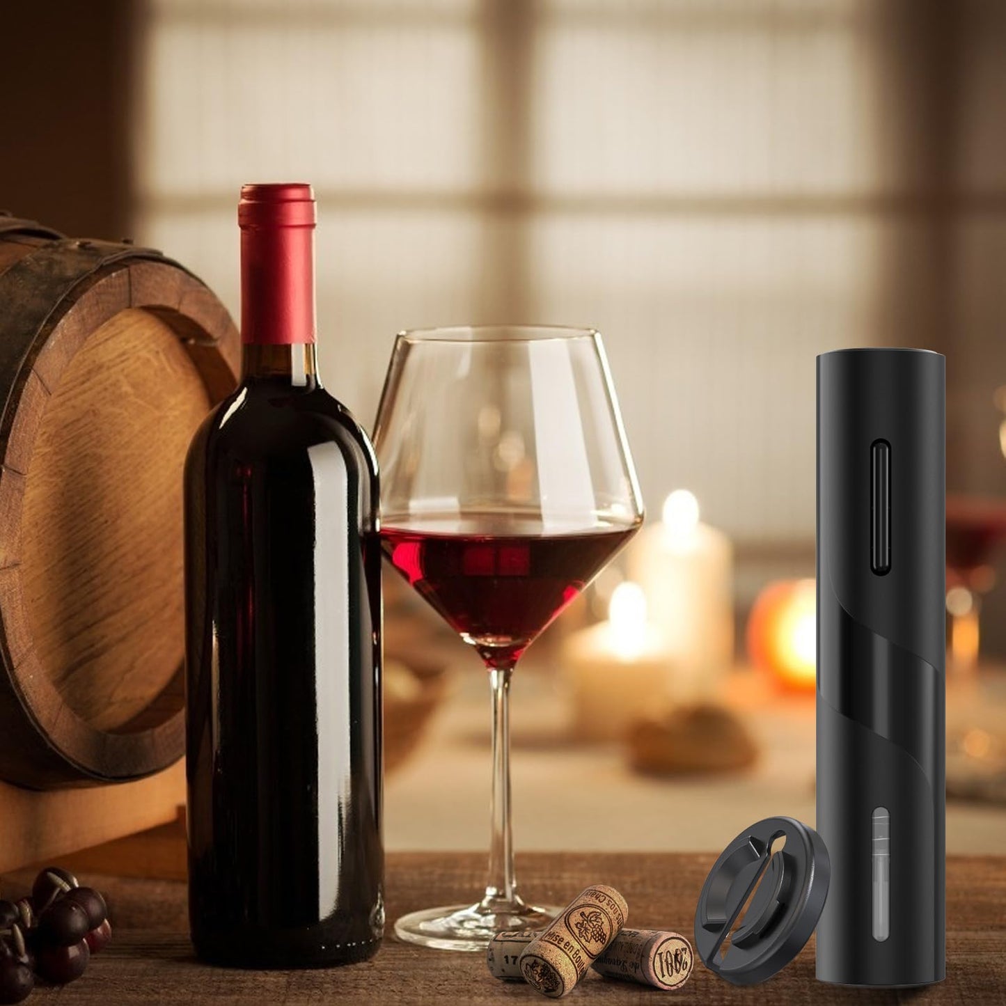 COKUNST Electric Wine Opener, Battery Operated Wine Bottle Openers with Foil Cutter, One-click Button Corkscrew Remover for Home Kitchen Party Wedding