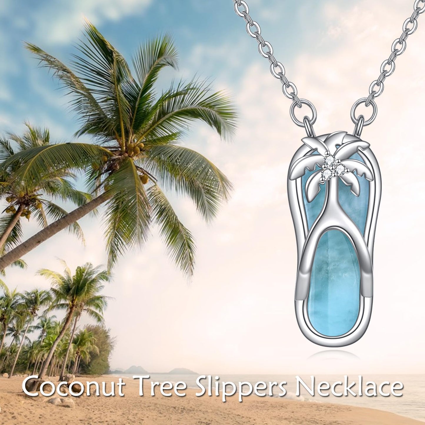 CRMAD Slippers Larimar Beach Necklace Sterling Silver Tree Ocean Jewelry for Women(Slippers)