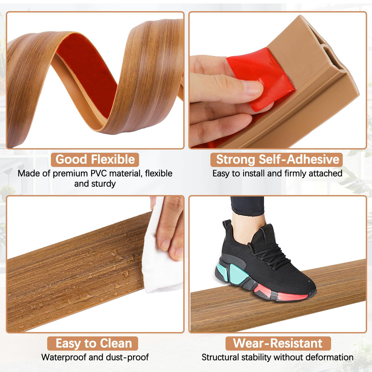 Vinyl Door Threshold Flooring Transition Strip Self Adhesive Carpet Edging Strip for Laminate Doorway Edge Threshold from 3 (3.3 Foot)
