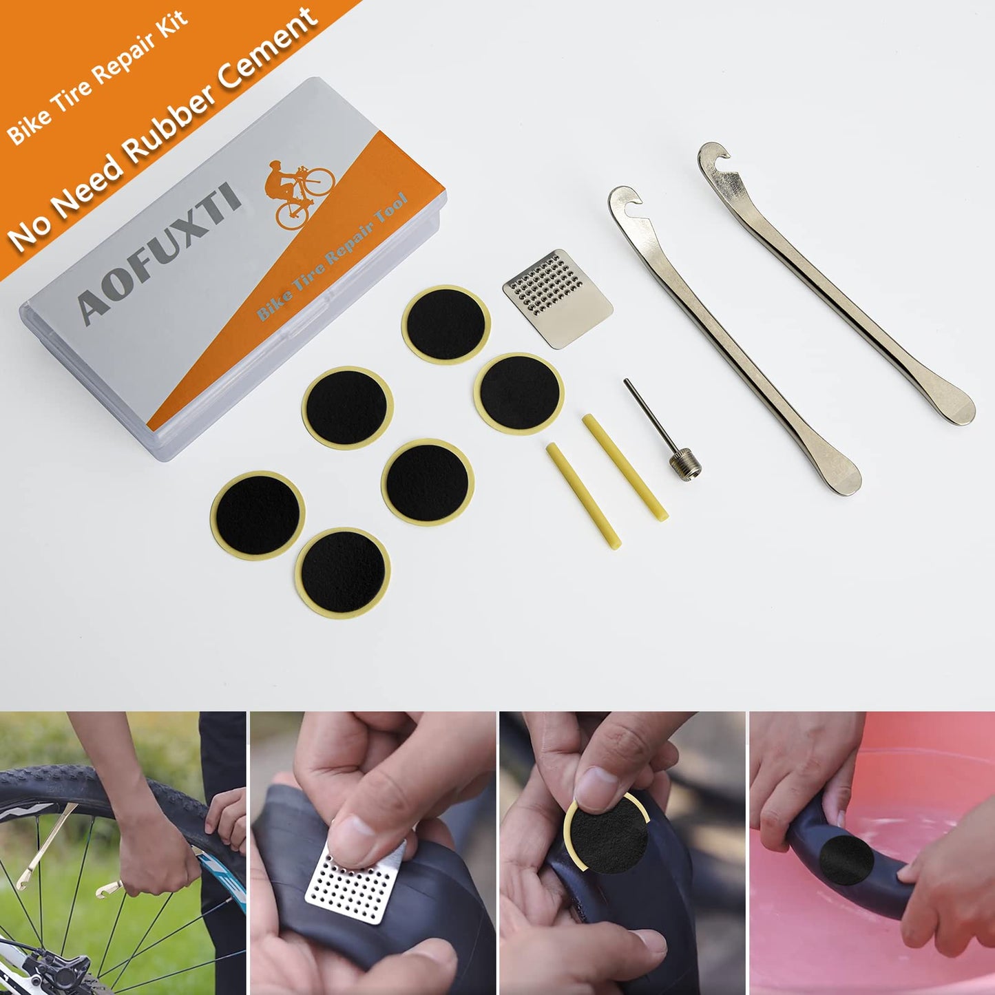 AOFUXTI Bicycle Tire Patch Repair Kit, Bike Chain Repair Wrench, Essential Mini Pump, Portable Adult Bicycle Toolkit Accessories,Tool Kit for Camping Travel, Best Gifts for Men and Women