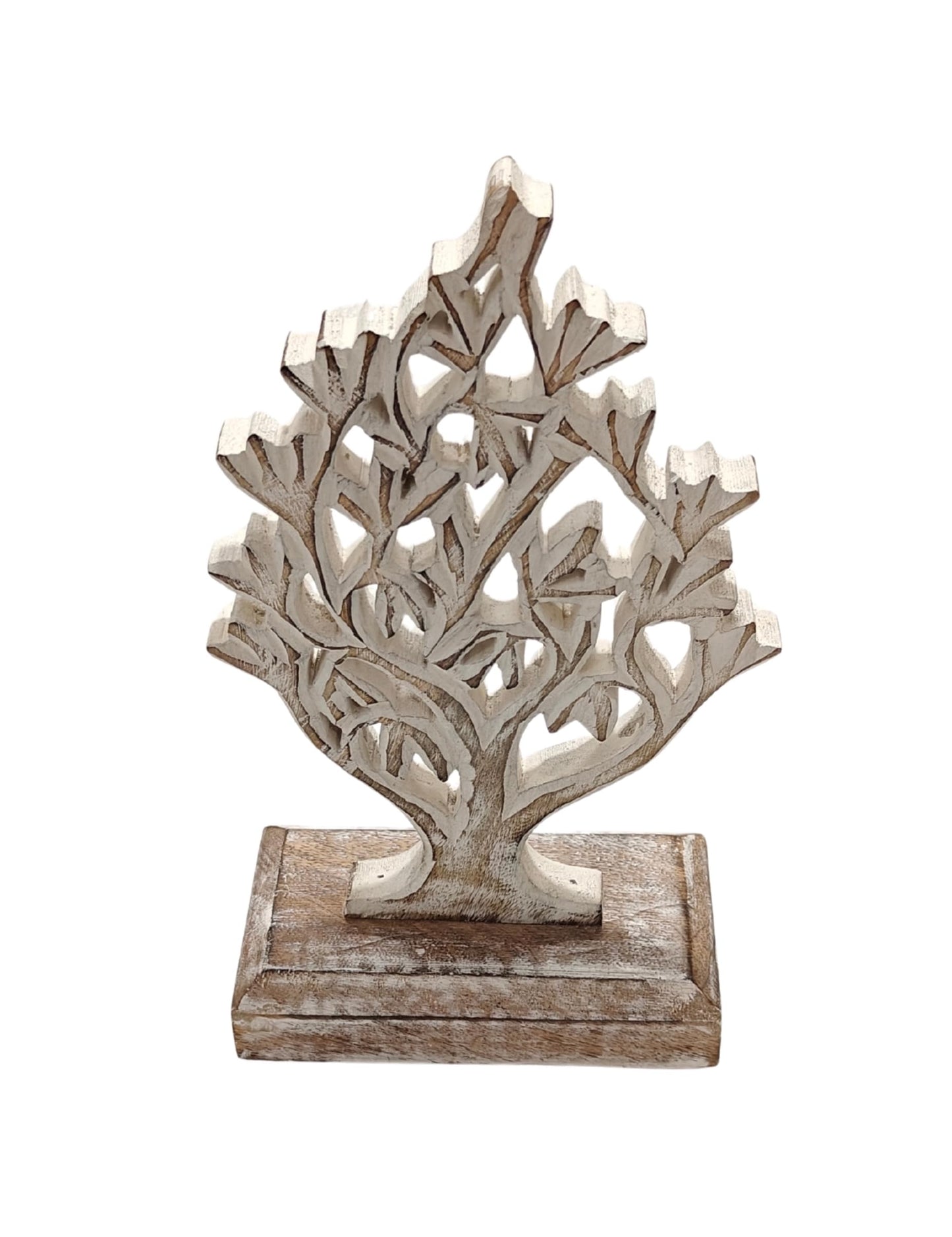 VANIYA CRAFTS® Rustic Wooden Tree Shape Table Sculpture – Handmade Carved Home Decor Accent for Living Room, Bedroom, Entryway, or Office (Antique White Finish)