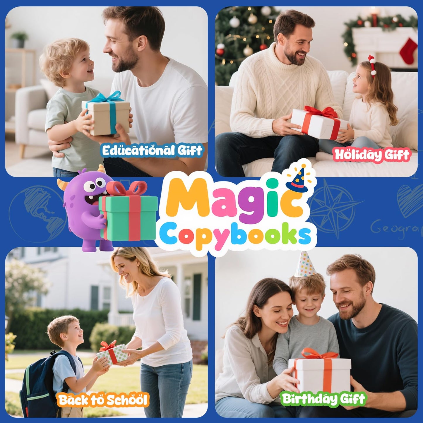 Magic Grooved Writing Practice Books for Kids Age 3-5 6-8, Reusable Large Size Grooved Writing Practice Copybooks, Handwriting Practice, Kids Writing Helper