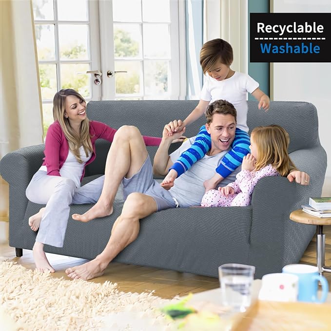 XINEAGE 2026 New Extra Large Couch Cover for 3 Cushion Couch (91"-110")1 Piece Stretch Oversized Sofa Slipcovers Jacquard 4 Seater Furniture Protector Elastic Bottom for Kids,Pet (XL Sofa, Light Gray)