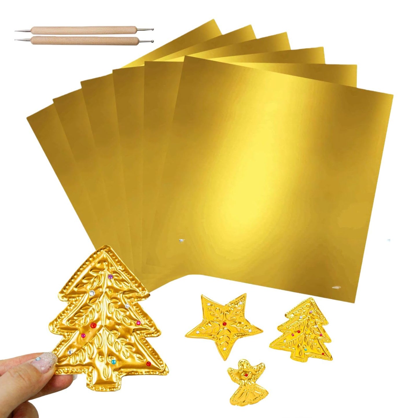 100 Sheets Embossing Foil Sheets, Gold Tin Foil Squares 6 x 6 Inch Heavy Duty Aluminum Sheets for Engraving, Embossing, Painting, Mounting and Art Crafts
