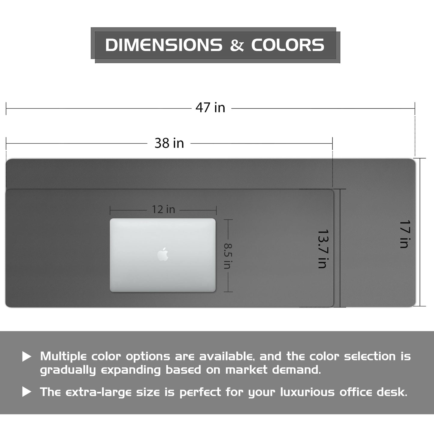 Aothia Leather Desk Pad Protector - Large Mouse Pad, Office Desk Mat, Non-Slip PU Leather Desk Blotter, Laptop Desk Pad, Waterproof Desk Writing Pad for Office and Home (Gray, 38" x 13.7")