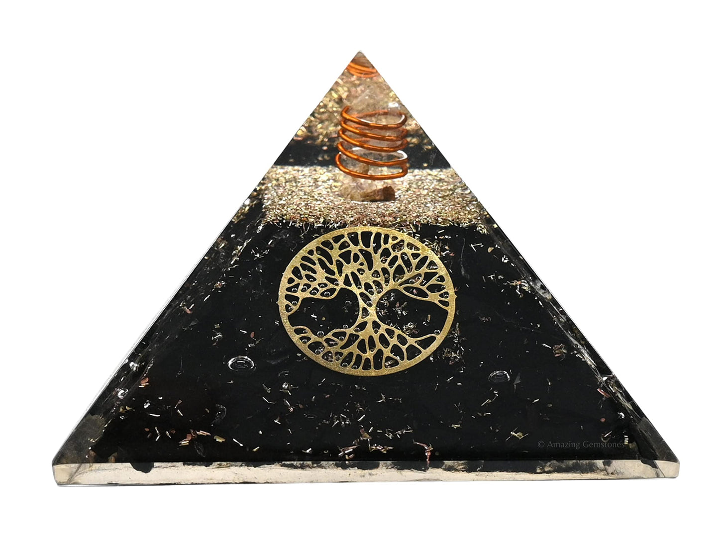 Amazing Gemstone Large Black Tourmaline Orgone Pyramid Crystal, Tree of Life Orgonite Pyramid, Positive Energy Healing