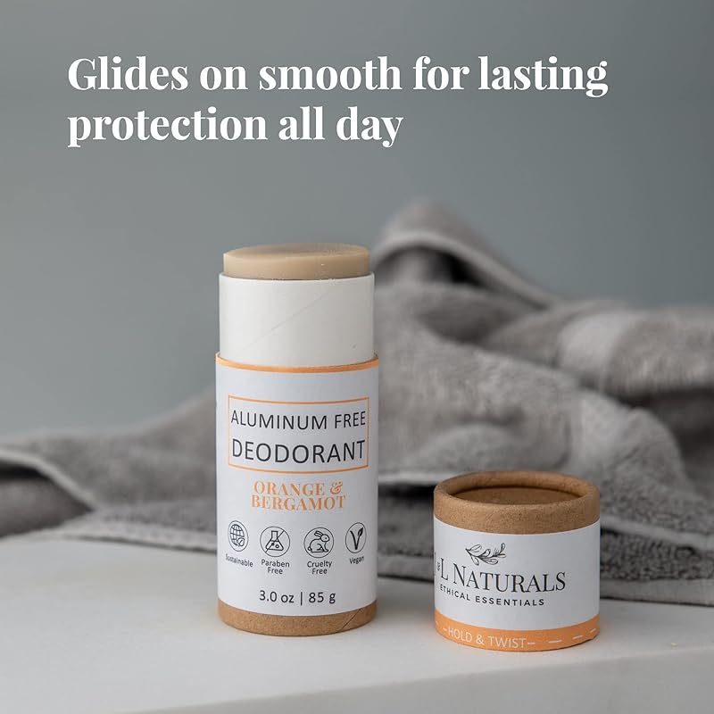 J&L Naturals Aluminum Free Deodorant for Men & Women | 100% Natural Ingredients With Coconut Oil, Shea Butter, & Essential Oils | Sustainable, Eco-Friendly (Orange & Bergamot, 3.0 Oz (Pack of 2))