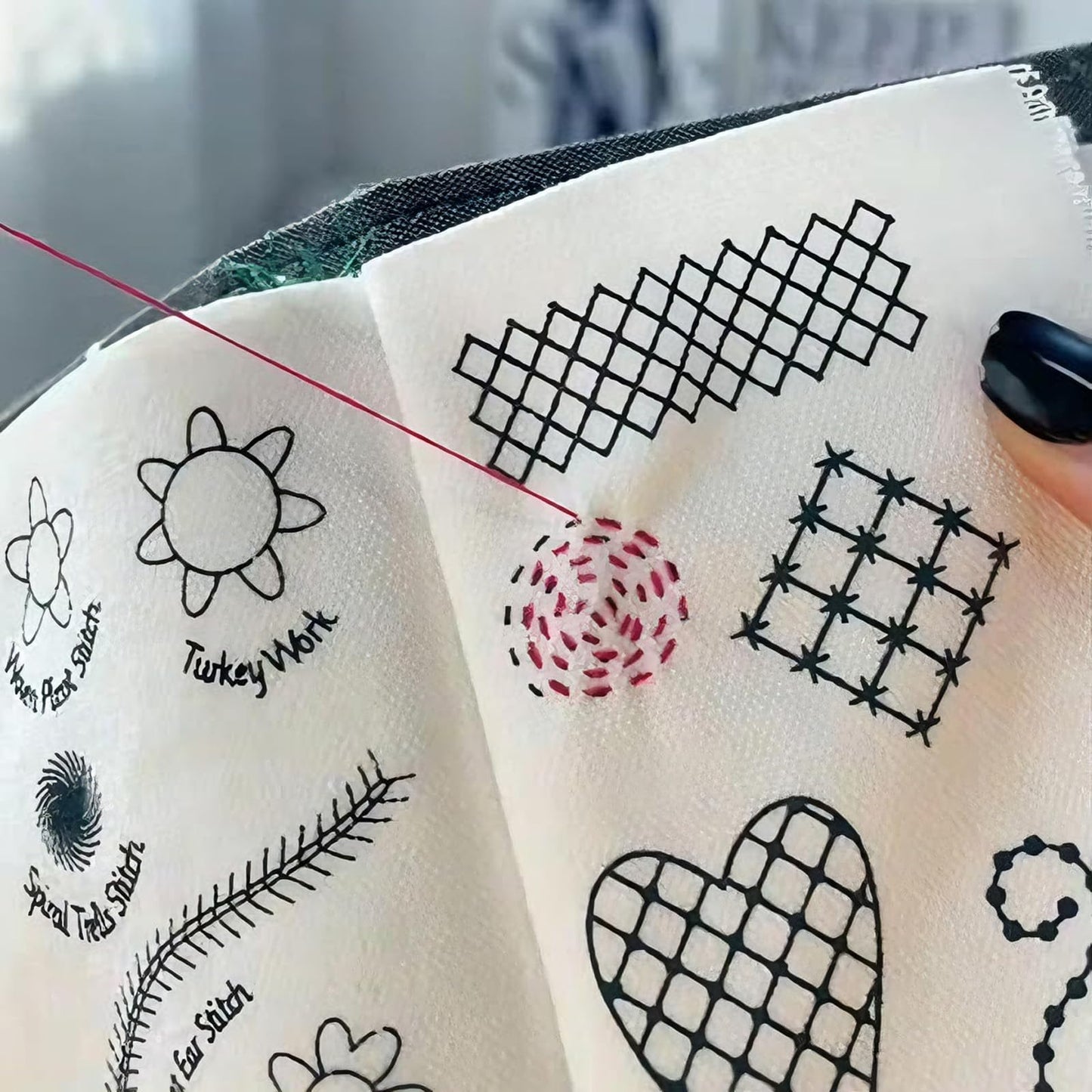 Nichalous Embroidery Stitch Book Kits, Portable All Scenario Embroidery Stitch Book with Fabric Pages, Perfect for Beginners and Craft Lovers, Unique Handmade Gift (A)
