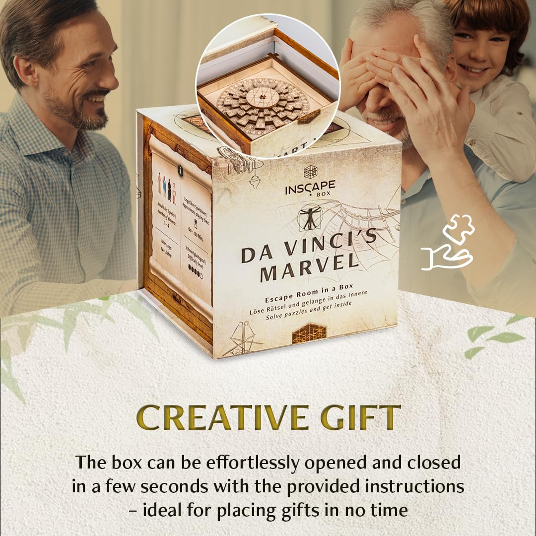 INSCAPE Da Vinci´s Marvel - Puzzle Box - Escape Room in A Box Game for Adults - Wooden Cluebox - Mind Puzzles for Adults - Puzzle Boxes with Hidden Compartments - Brain Teaser - Birthday Gift Gadget