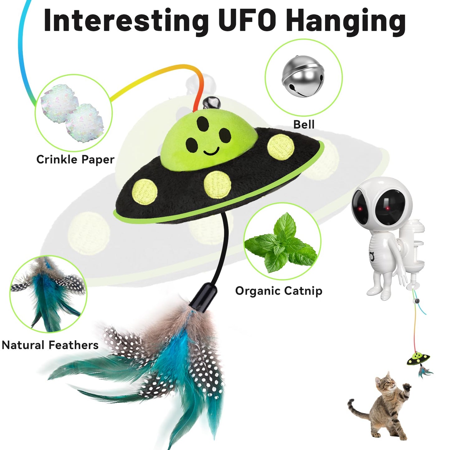 ORSDA Laser Cat Toys for Indoor Cats, 2 in 1 Interactive Automatic Dual Laser & Catnip UFO Dangler for Kitten Toys, Truly Random Trajectory Radar Motion-Activated, Rechargeable 4 Modes, Clamp Design