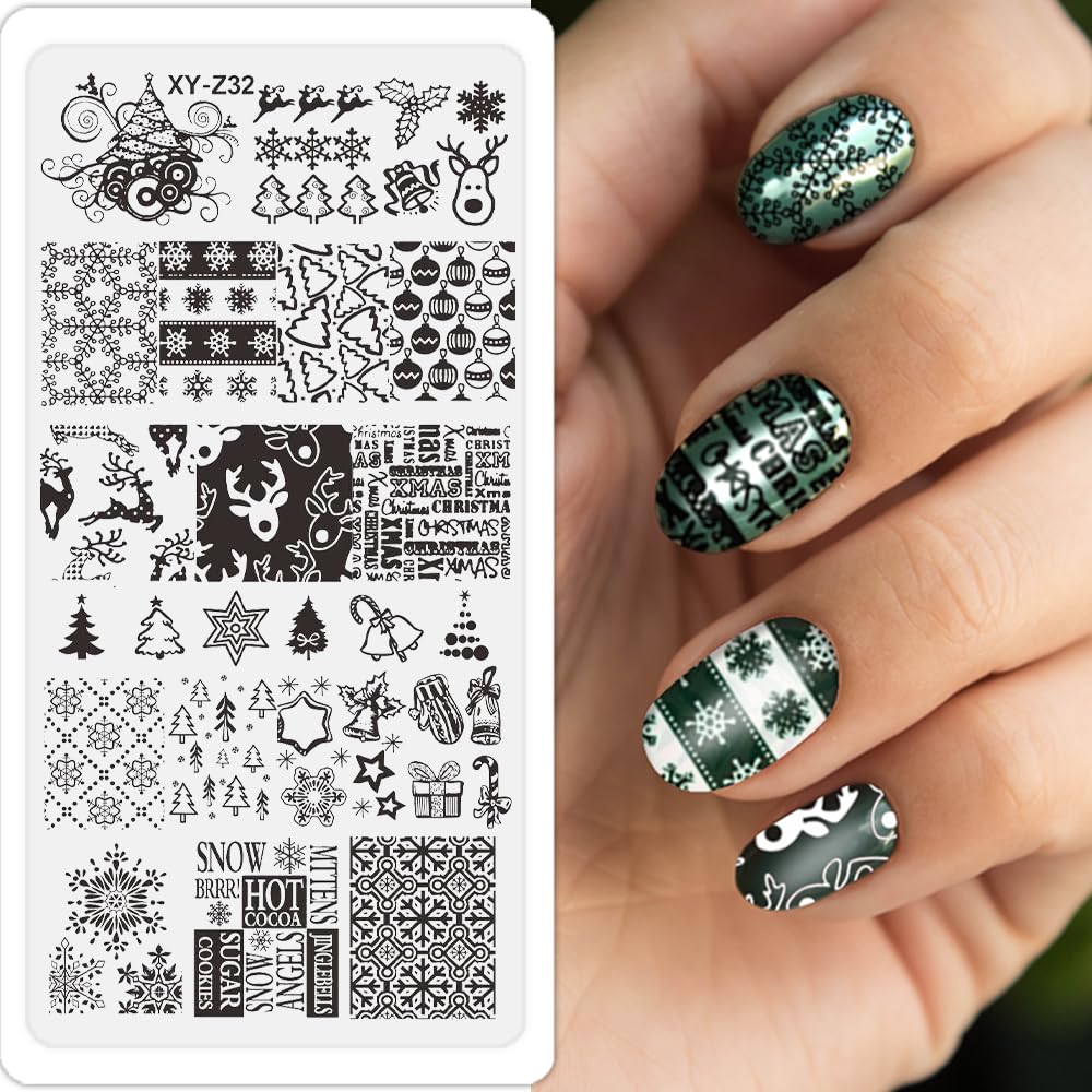 Beauty Leader Nail Art Stamping Template Mix Design 7Pcs Image Plates with White Plastic Plate Holder+1 Pcs Square Rubber Stamper DIY Nail Art Image Stamp Plate(26-32)