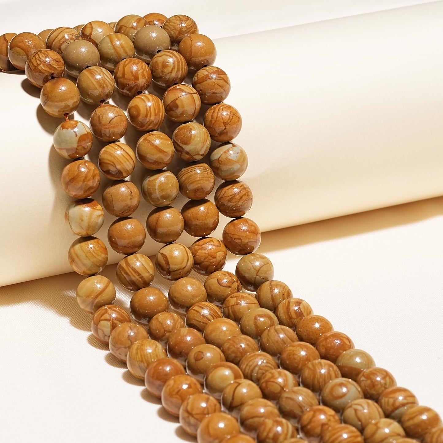 10mm Natural Yellow Woodgrain Jasper Gemstone Beads Polished Round Smooth Stone Beads for Bracelets Jewelry Making 15inch Loose Beads
