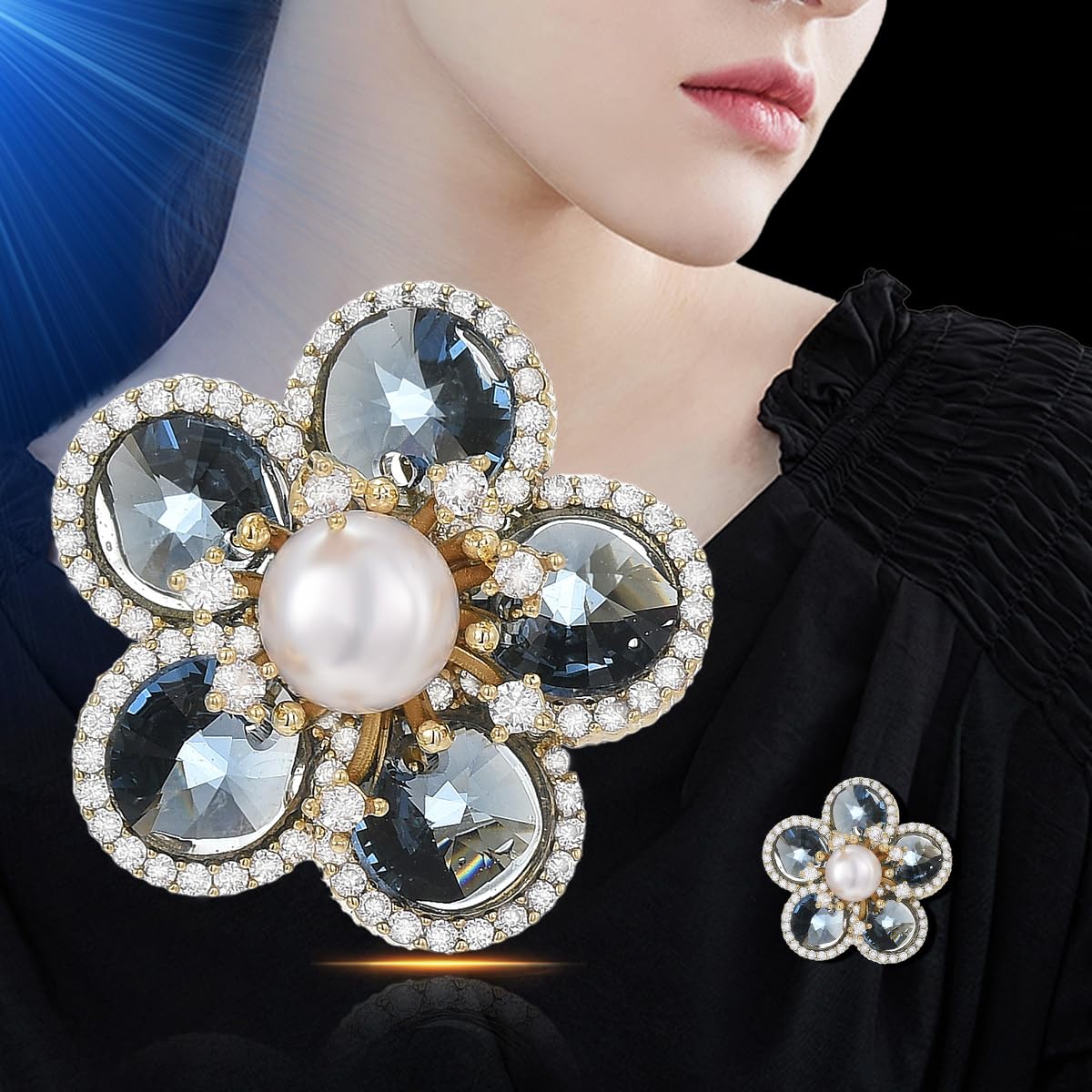 EMEGCY Flower Brooch Rhinestone Crystal Brooch Pin Natural Pearl Flower Pins Elegant High-end Pin Women's Clip
