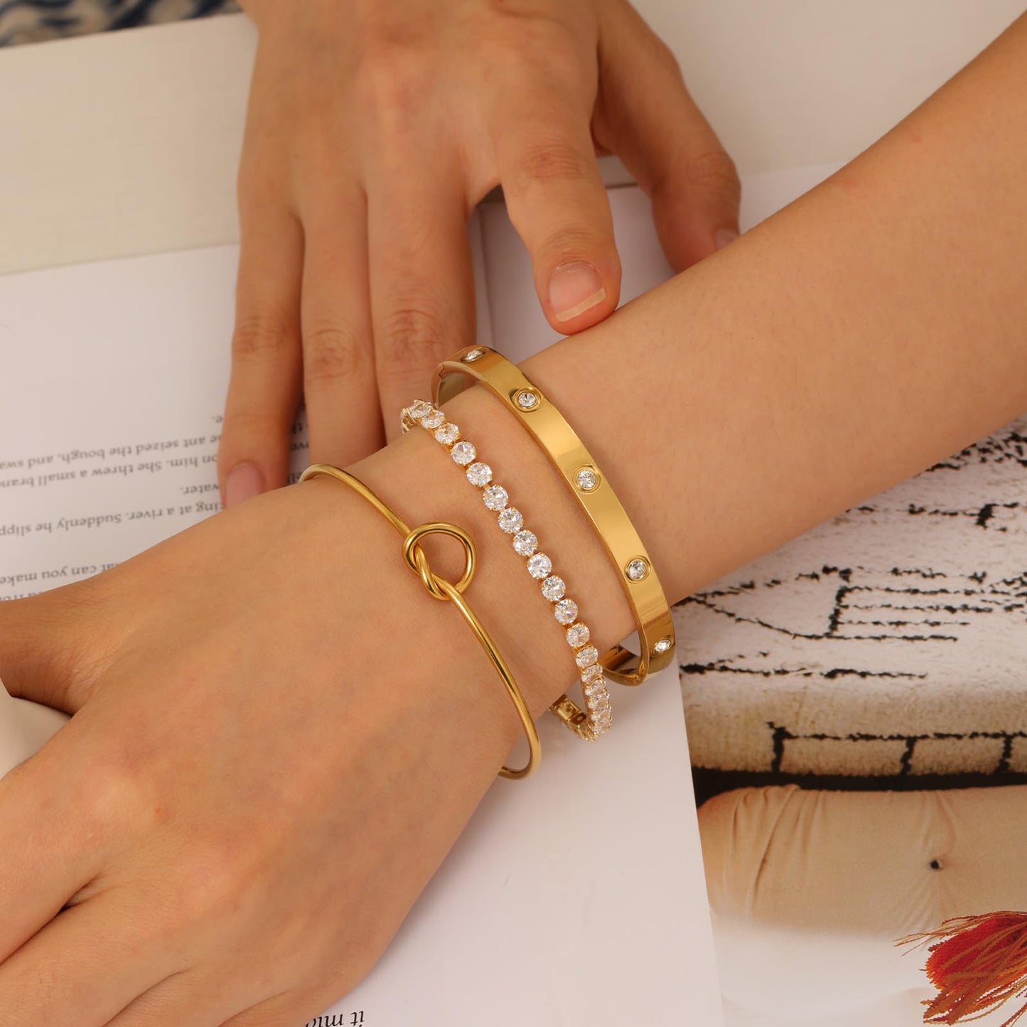 FAFUGA 18 K Gold Plated Love Bangle Bracelet Stack Cuff Jewelry for Women Jewelry Set for Women Gift with Box (B00052)