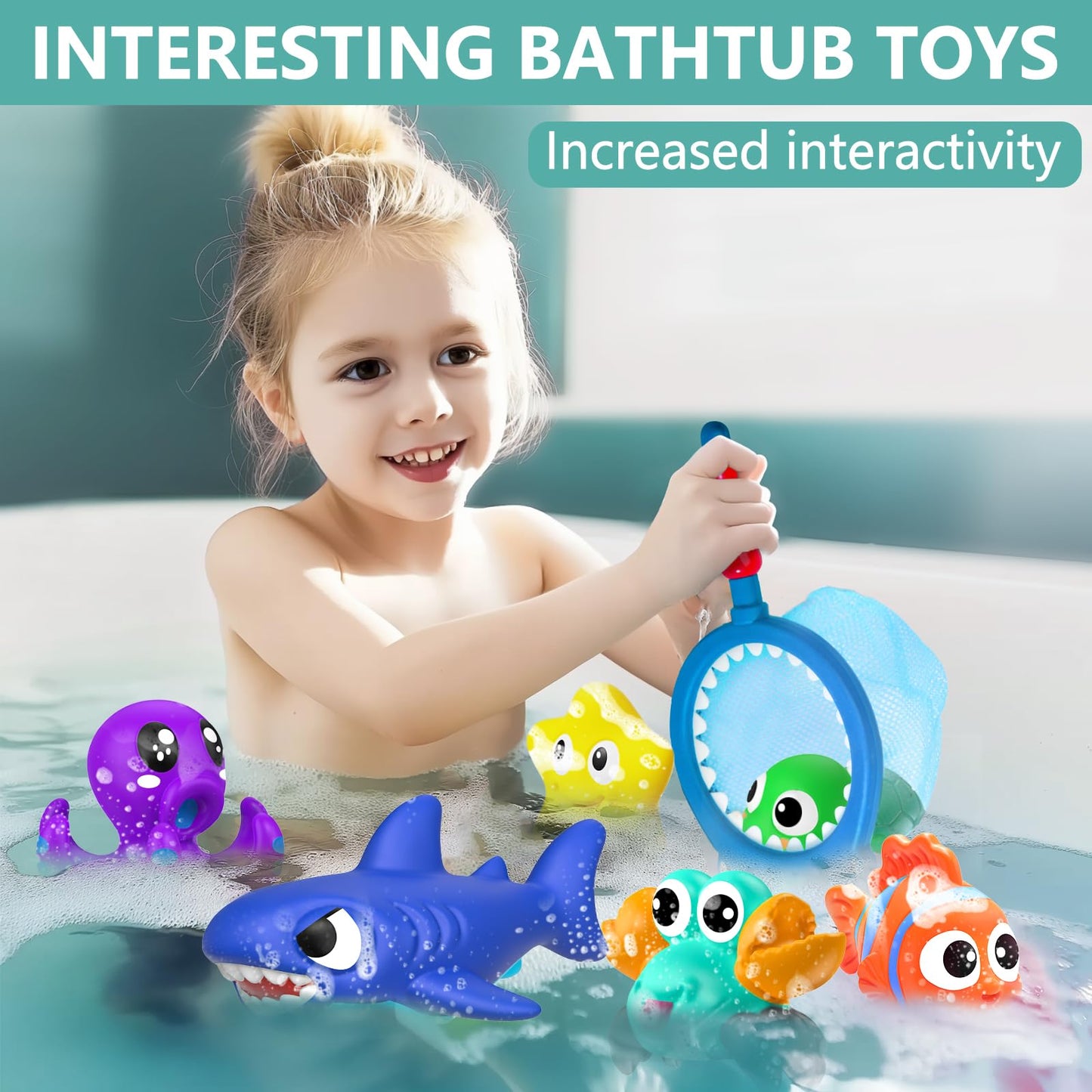 GZHFMUS No Hole Mold Free Baby Bath Toys for Kids Ages 1-3,Water Toys for Babies and Toddlers,Ocean Animal Bath Toys for Bathtub,Shower,Beach, Pool,Water Table,Boys Girls Gifts with Storage Bag