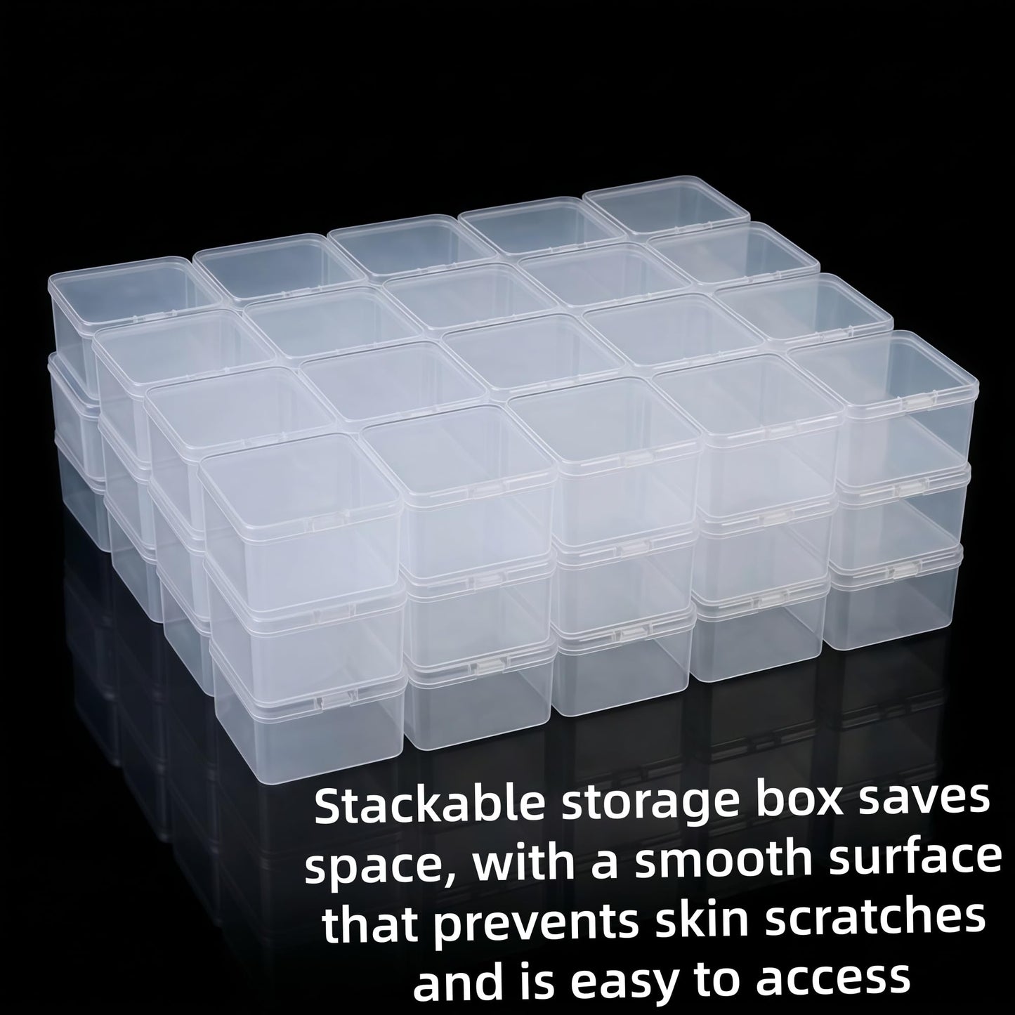LJY 20-Pack 2.6x2.6x1.4in Clear Plastic Storage Boxes,Square Small Parts Organizer Containers with Lids for Jewelry,Beads,Crafts,Electronics,Stackable PP Plastic Boxes for Home Office Organization