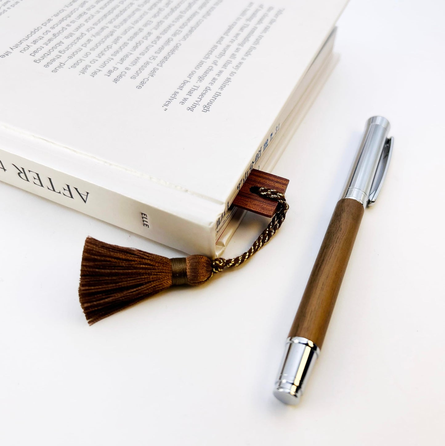 LACHIEVA LUX Fancy Walnut Rollerball Pen with Ruler/Book mark Set, Luxury Stationery Gift for Woman, Man