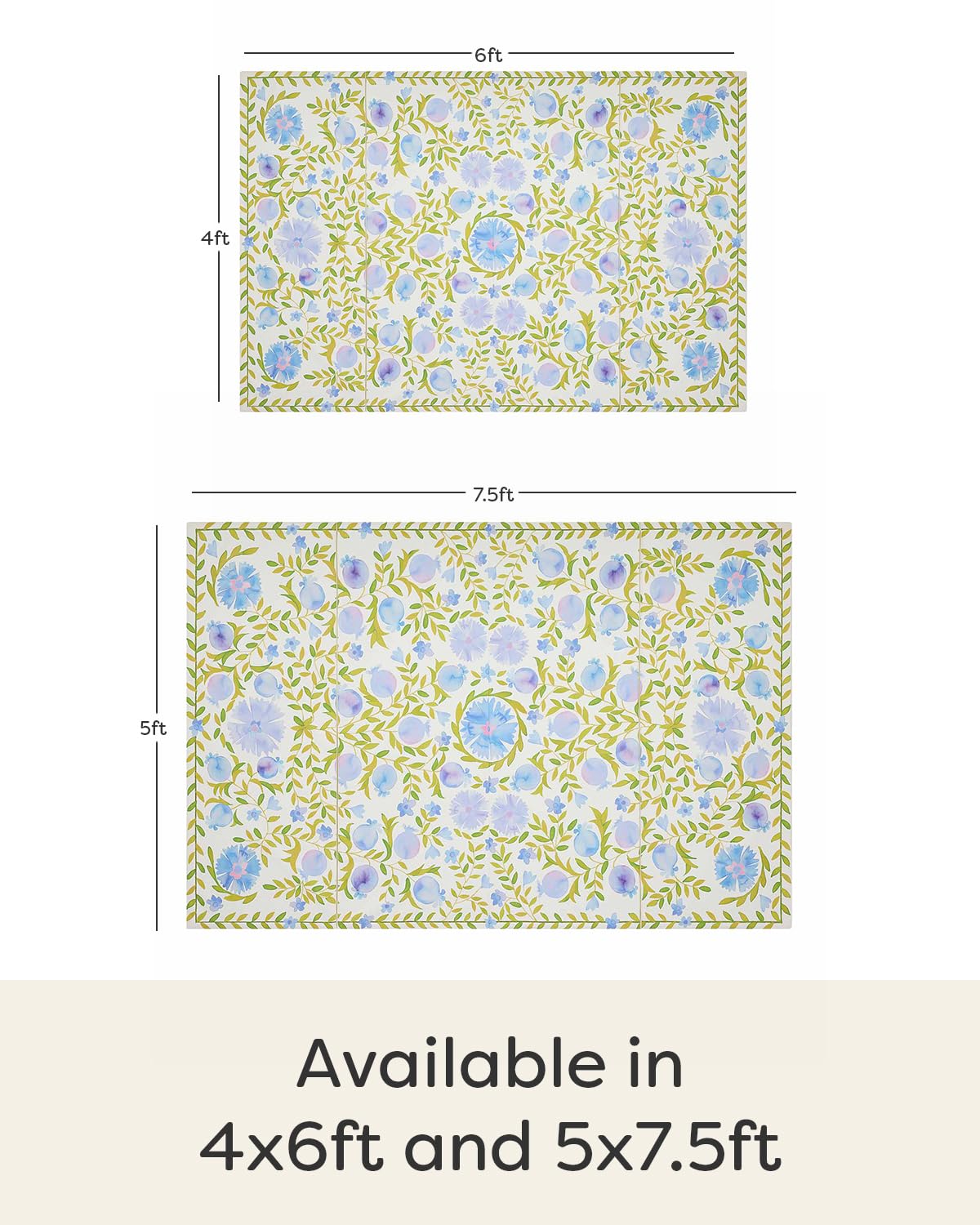 House of Noa Foldable Baby Tumbling Mat – Memory Foam Padded Foldable Kids Play Mat for Floor | Durable, Stylish, and Cushioned Design | 4'x6' | Suzette Bluebell
