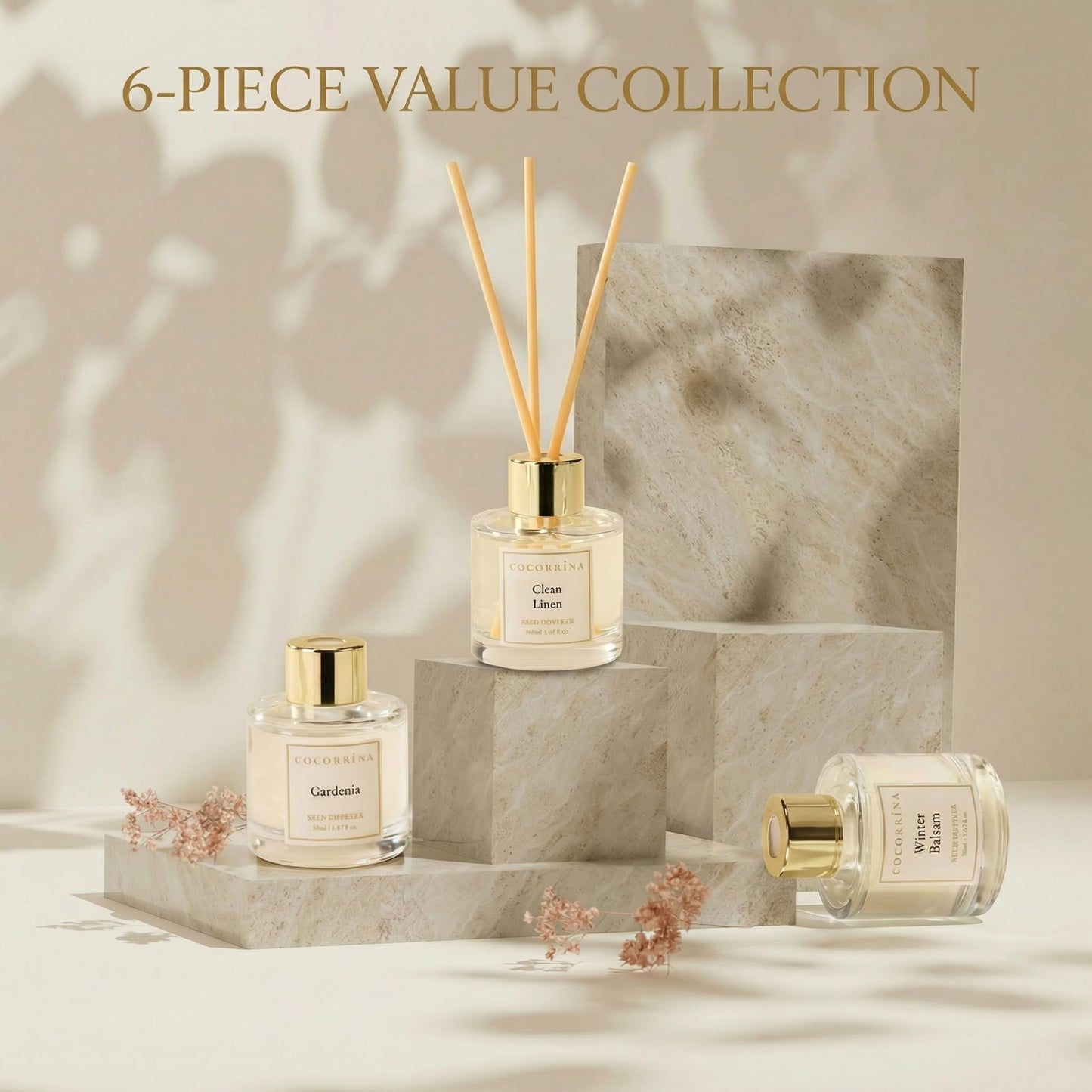 COCORRÍNA Reed Diffuser Set of 6, 10.2oz Scented Oil Diffuser with Sticks, Aromatherapy Essential Oil Diffusers, Home Fragrance for Bathroom & Office Decor, Long Lasting Fragrance Gift Set for Women
