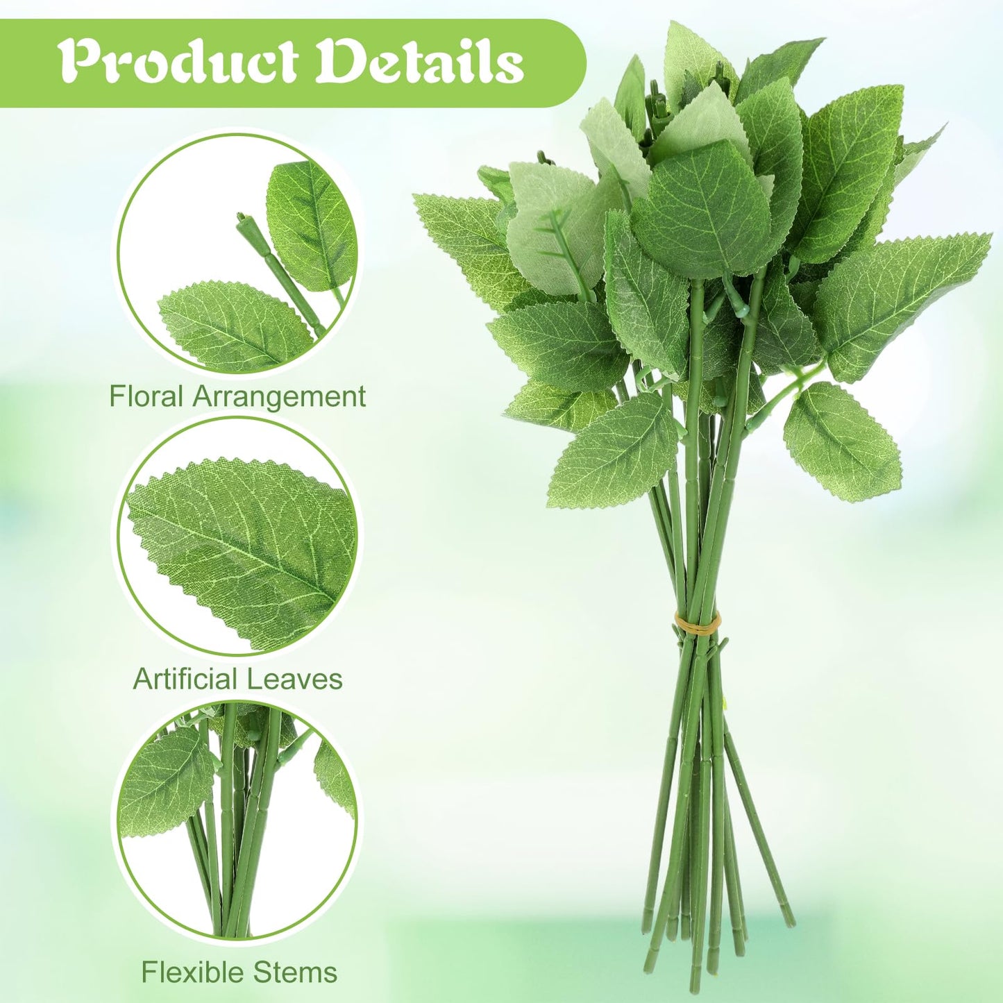 Tolare 100 Pcs Rose Stems with Leaves, Fake Flower Stems Artificial Plastic Floral Wire DIY Craft Supplies for Bouquet Making Wedding Party Home Decor Arrangement Tools
