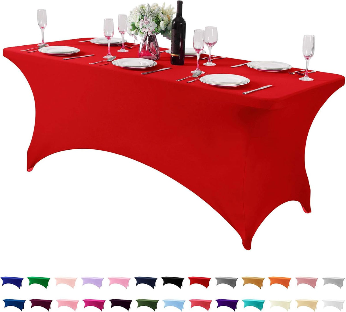 Spandex Table Cover for 6Ft or 4fT or 8ft Table Universal Fitted Stretch Tablecloth for Party, Banquet, Wedding and Events-Red