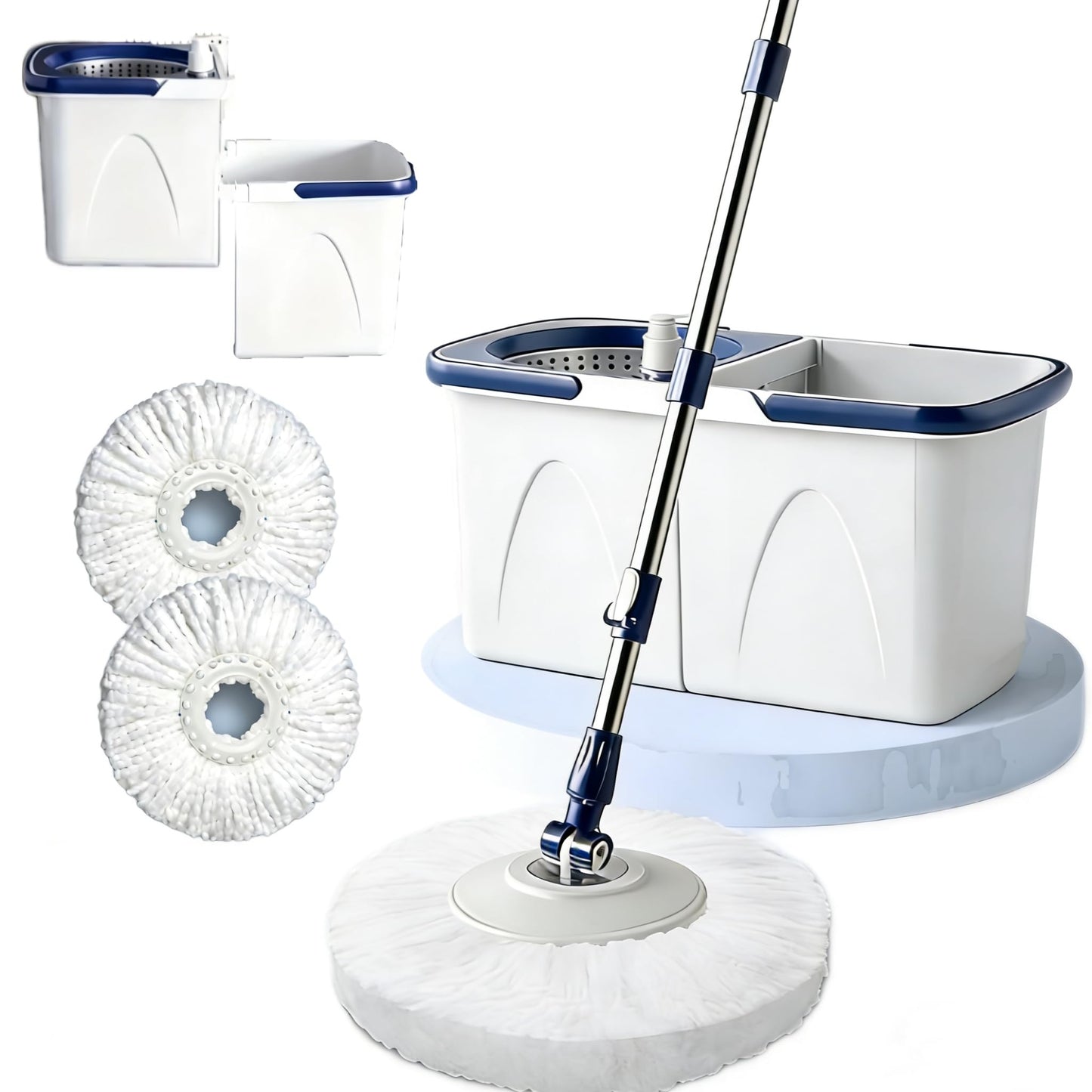 Spin Mop and Bucket Set - 360 Degree Microfiber Mop with Hands Free Wringer System, Multi Surface Floor Cleaning Mop for Hardwood, Tile, and Vinyl Floors