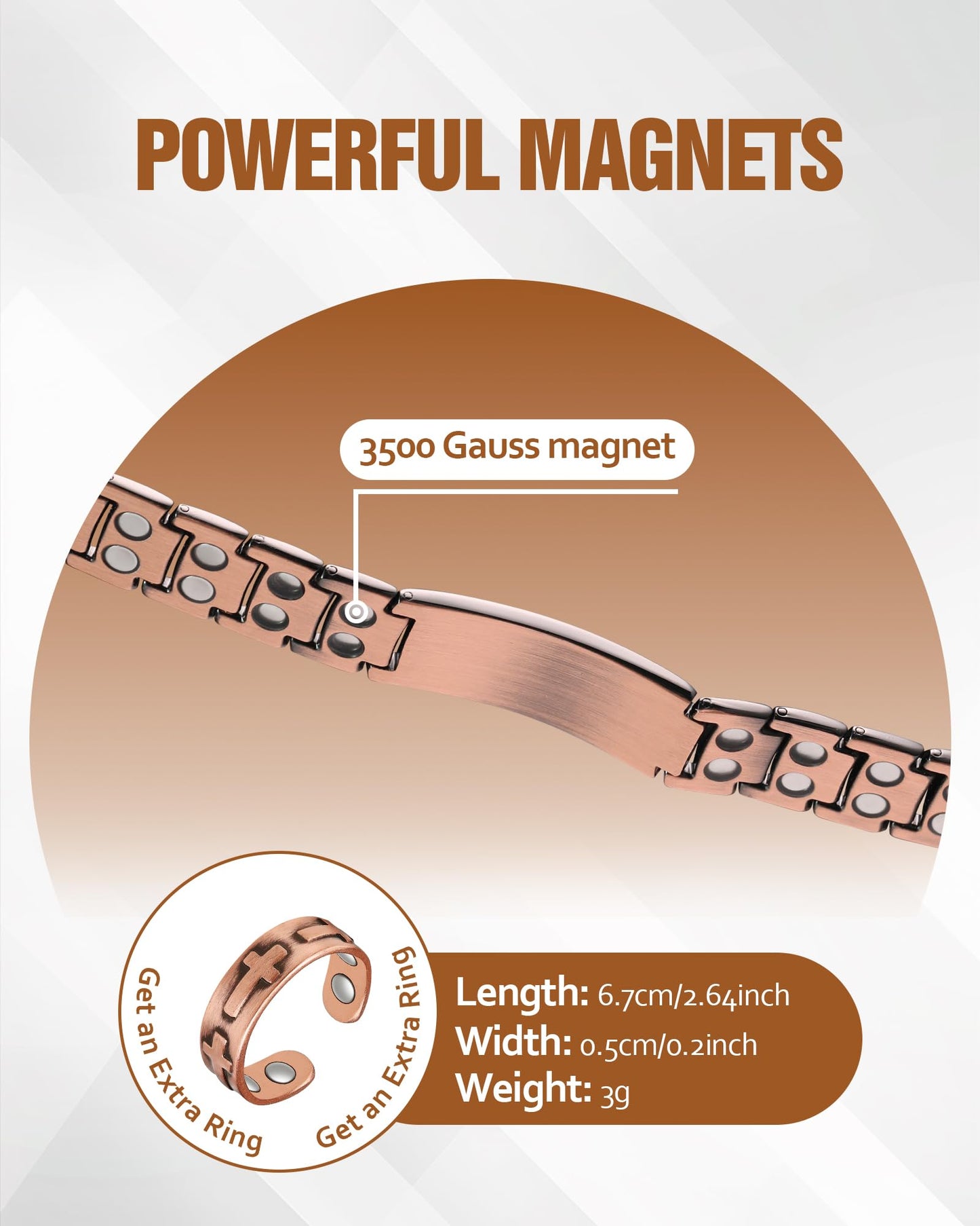 Jecanori Copper Cross Bracelet & Ring for Men Black, 2X Strength Magnetic Bracelets for Men, Adjustable Copper Jewelry with Sizing Tool