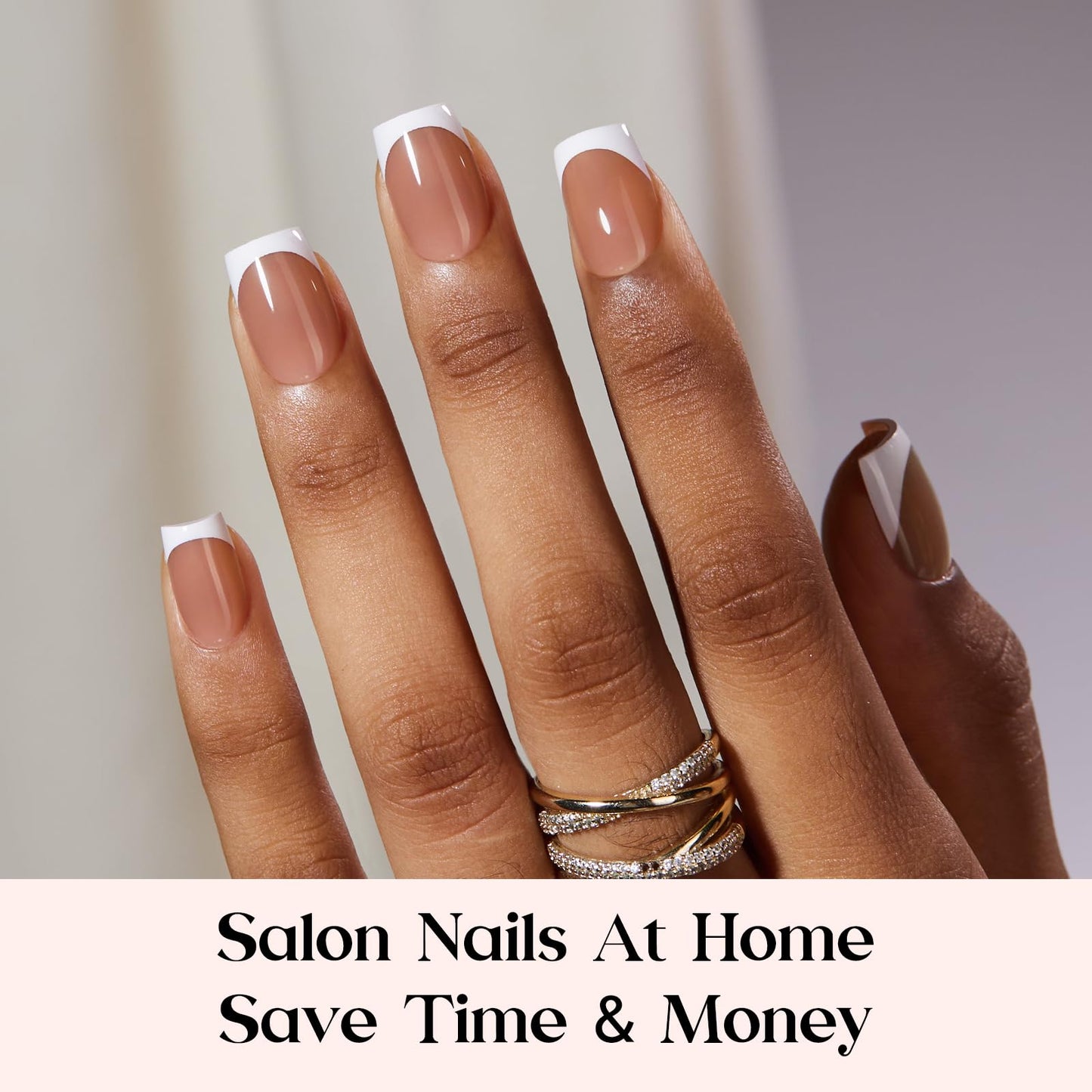 Beetles X Press Plus French Tip Nails - Caramel French | Brown Short Square French Tip Press On Nails | 15 Sizes 150 Pcs Natural Salon Quality Nail Tips
