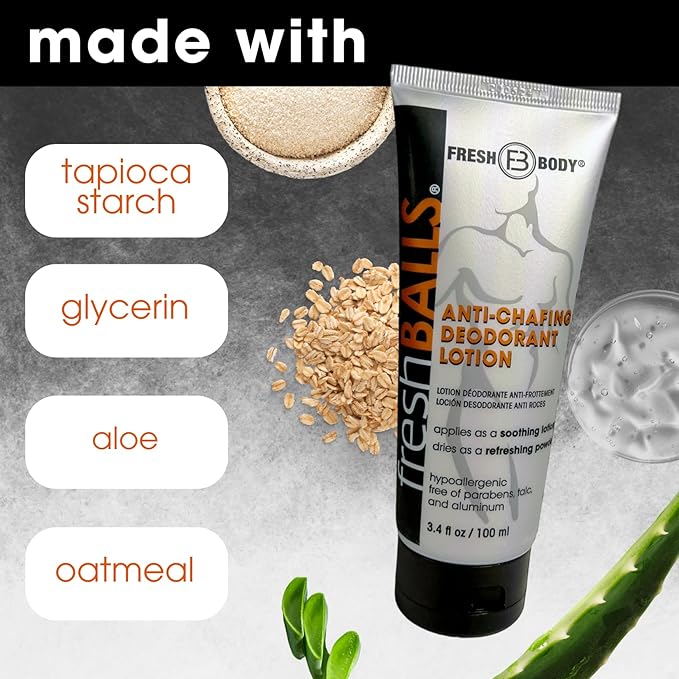 Fresh BALLS Lotion - Anti-Chafing Men's Soothing Cream to Powder Deodorant and Hygiene for Groin Area, 3.4 fl oz (Pack of 3)