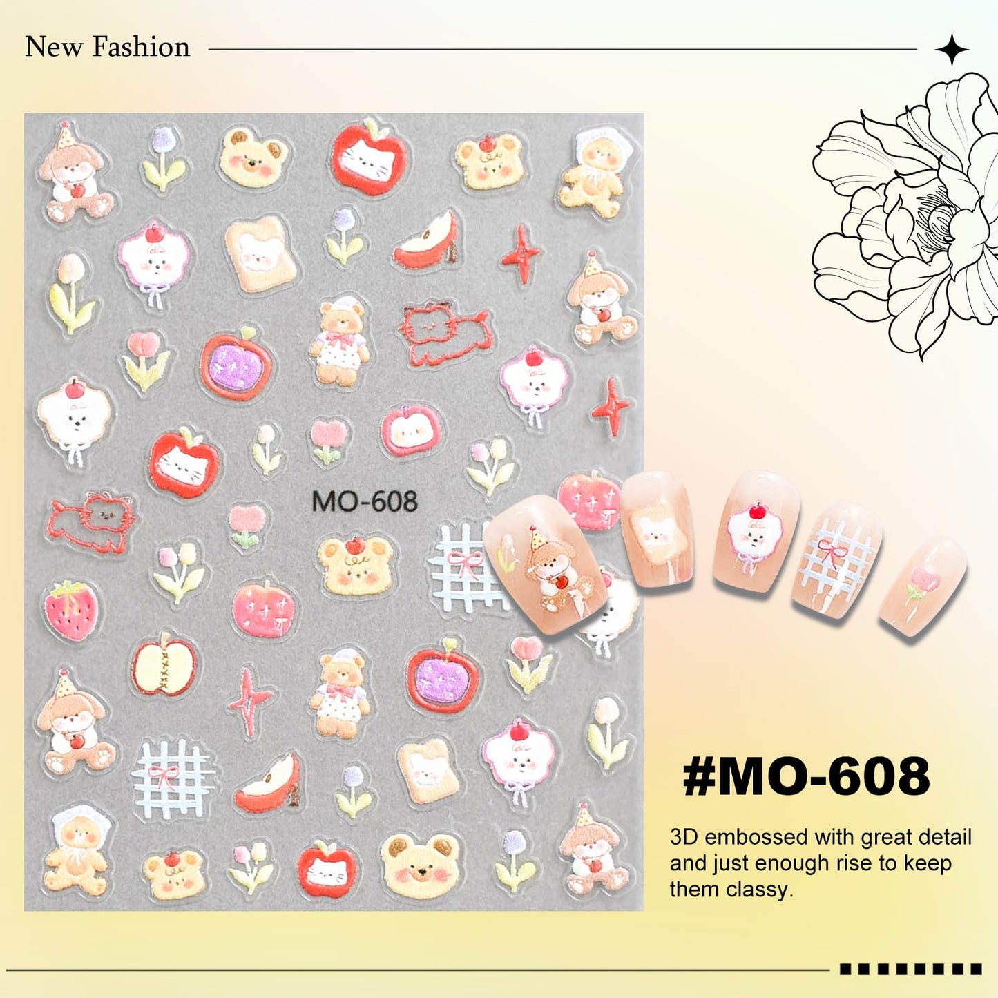 6 Sheets Cute Cat Dog Nail Stickers for Nail Art Adorable Kitty Bow Designs 3D Embossed Self Adhesive Nail Decals for Women DIY Manicure Decoration YX1234