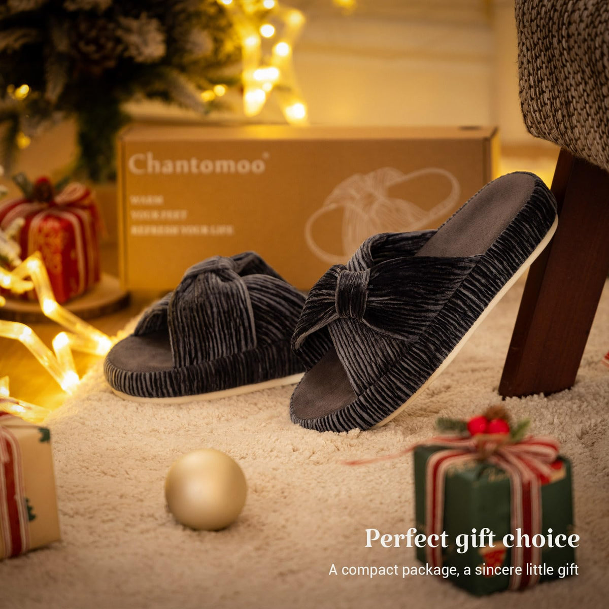 Slippers for Women Memory Foam House Bedroom Bow Crossbands Pearlescent Slipper Shoes Comfy Trendy Gift Slippers Grey Size 11 12 10.5