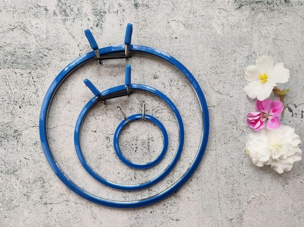 Nurge Premium Quality, Metal Spring Tension Embroidery Hoops, Cross Stich Hoop, Darning Hoops, Embroidery Tension Shed (Blue, Siz Mix)