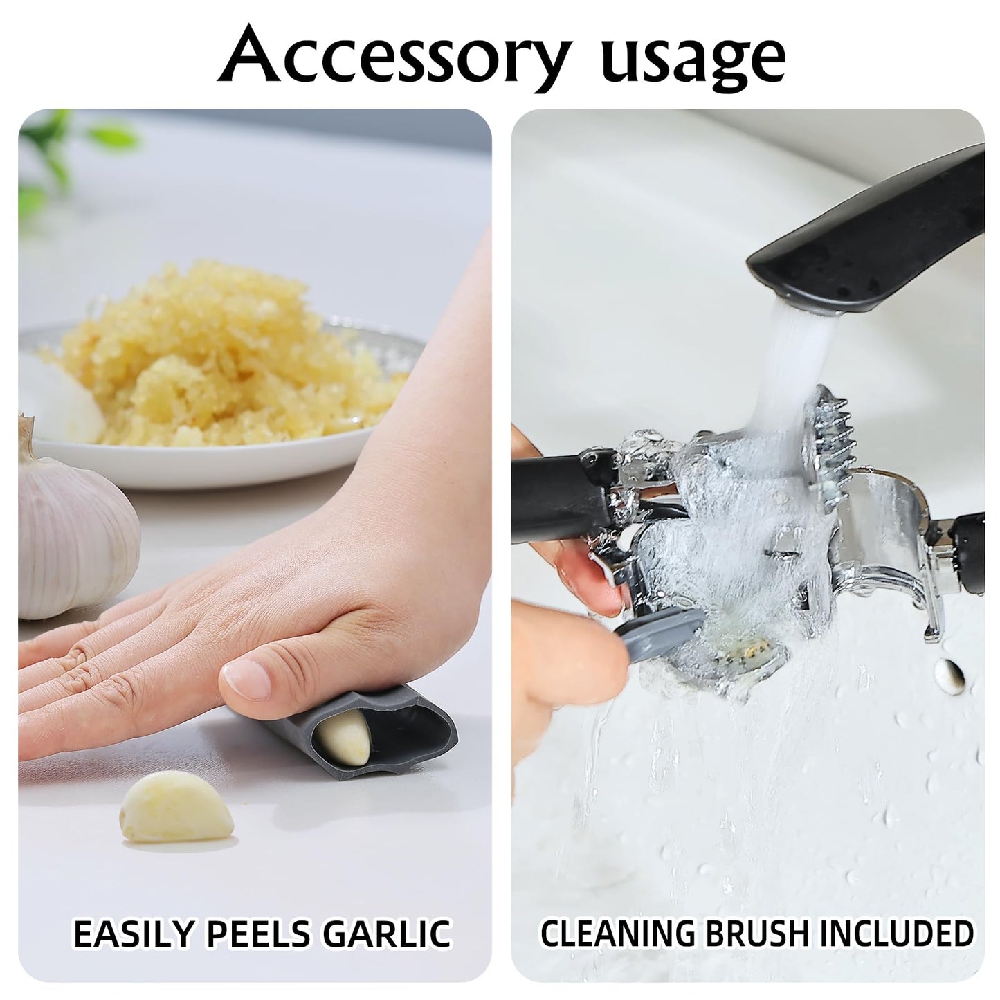 Garlic Press Mincer, Crusher Set with Removable Chamber - Ergonomic Handle, Dishwasher Safe, Easy to Clean for Kitchen, Cooking, Restaurants