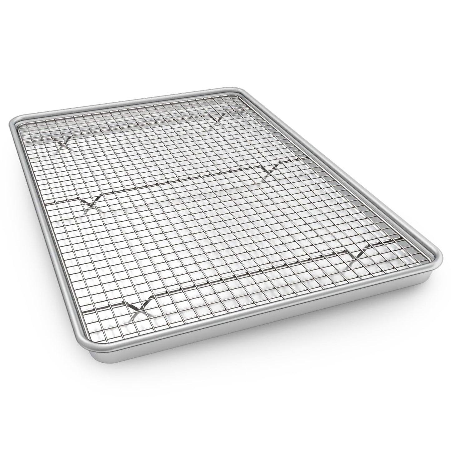 Half Sheet Pans with Rack Set, 18 Inch Commercial Quality Baking Sheet Pan Set, Natural Aluminum Cookie Sheet, Warp Resistant Nonstick Thick Cookie Tray Pans for Baking, Roasting