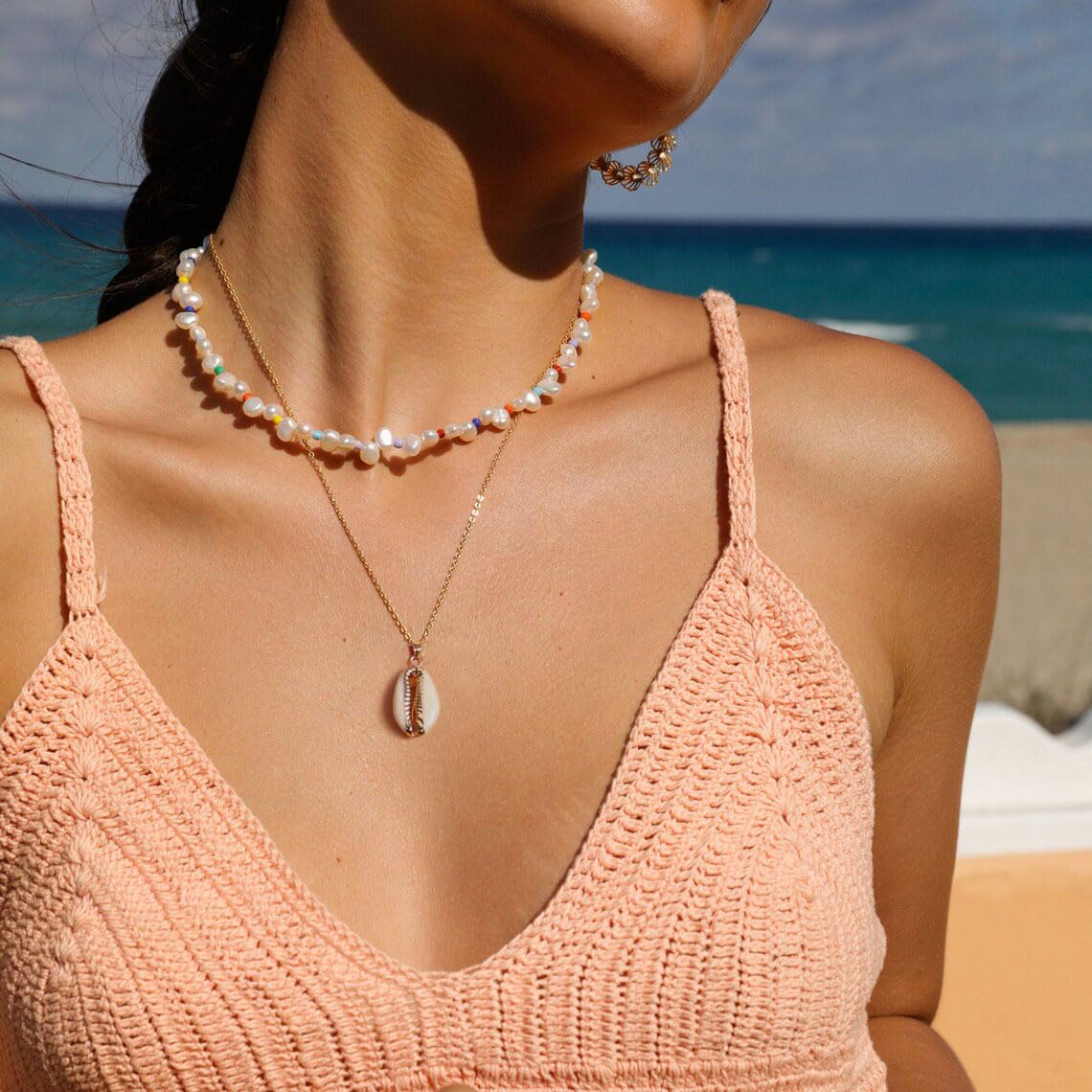 CANEVINKA 18K Gold Plated Charm Beach Cowrie Shell Necklace Cute Summer Seashell Necklace for Women