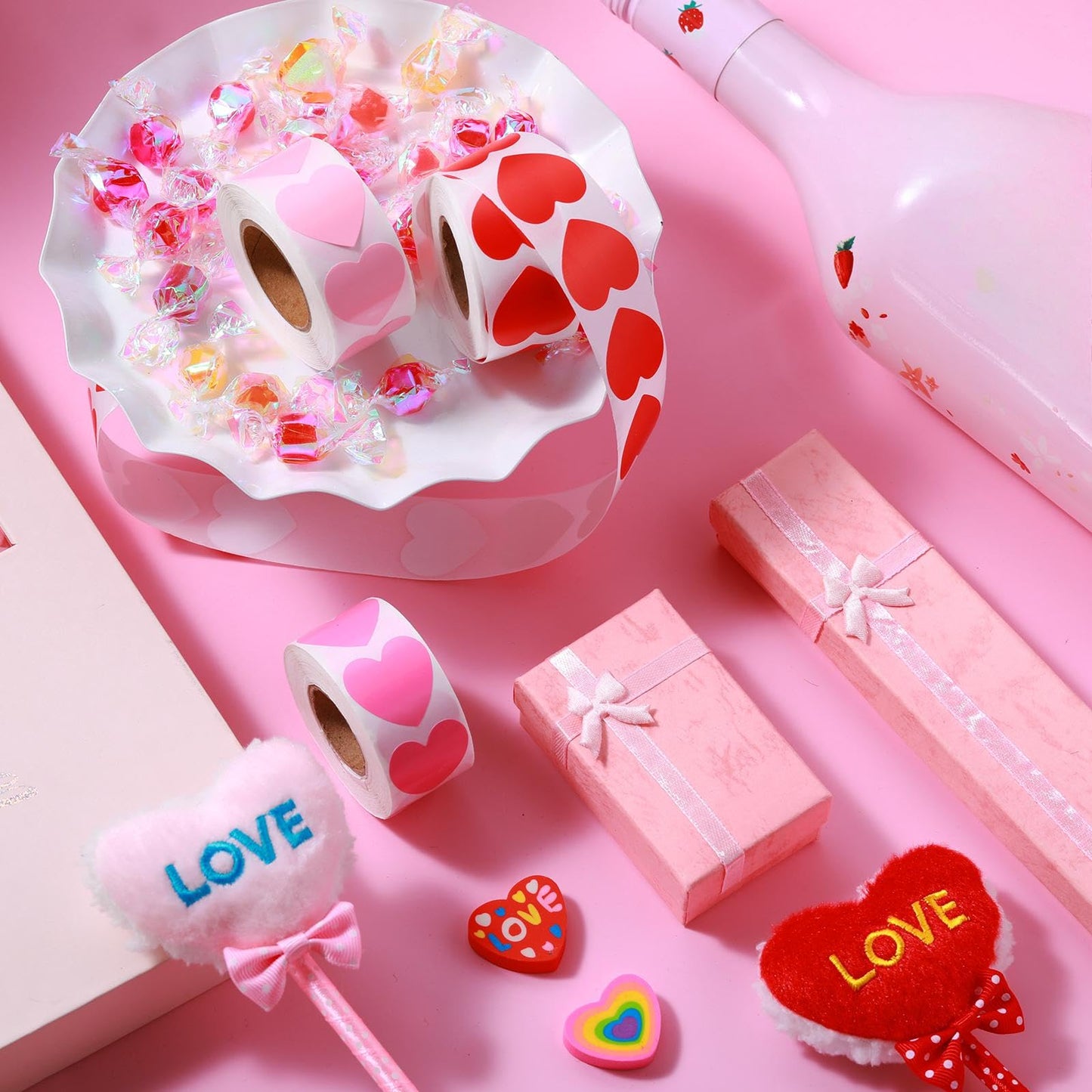 Chivertion 3 Roll 1500 Pcs Valentine's Day Stickers 1'' Heart Shaped Sticker Valentine's Day Love Decorations for Envelope Wedding Anniversaries(Red, Pink, Light Pink)