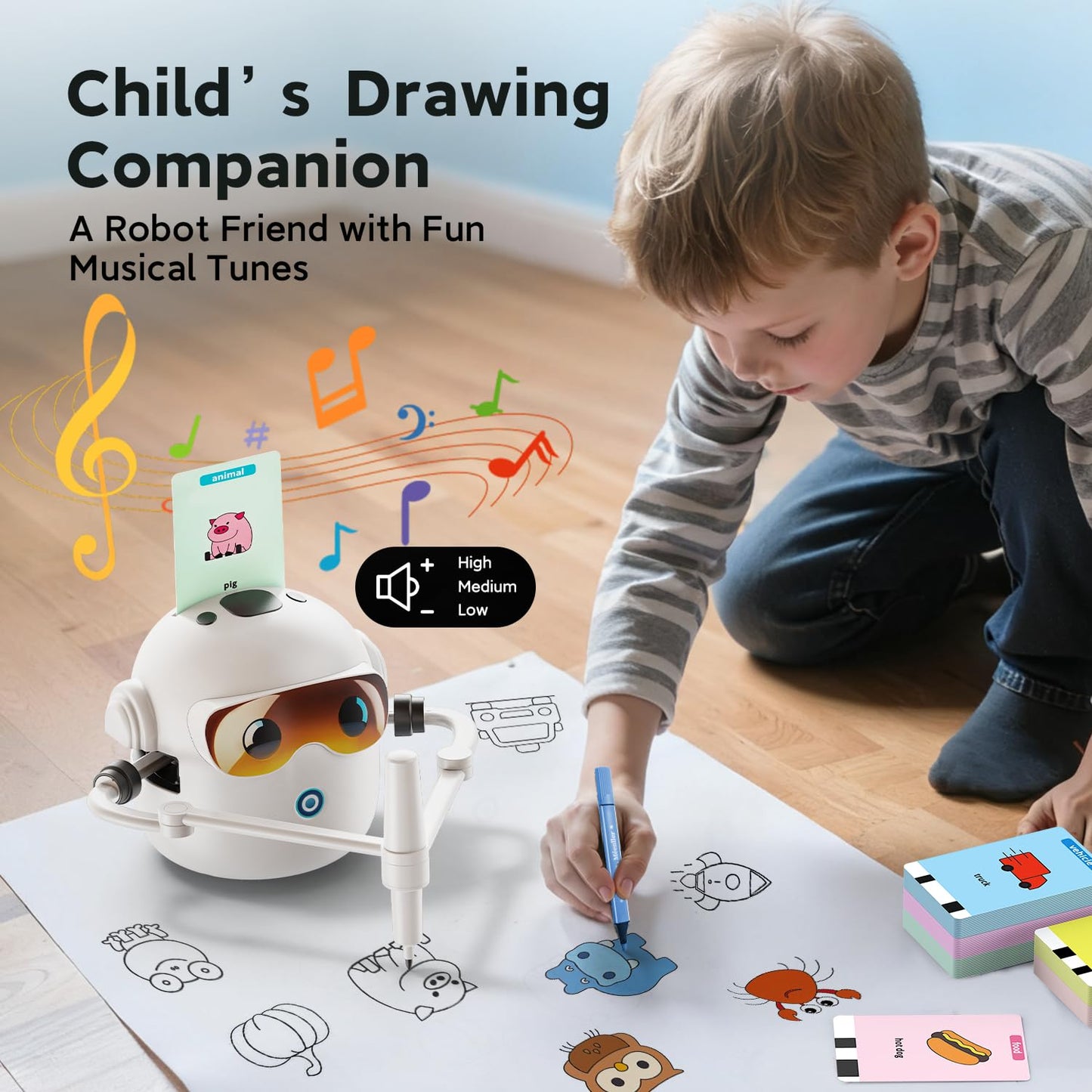 Ytcx.Tech Drawing Robot for Kids, Interactive Montessori Educational Drawing Machine with 100 Cards, Smart Painting Learning Robot Toy for 3 4 5 6 7 8 Year Old Boys Girls Birthday Gift