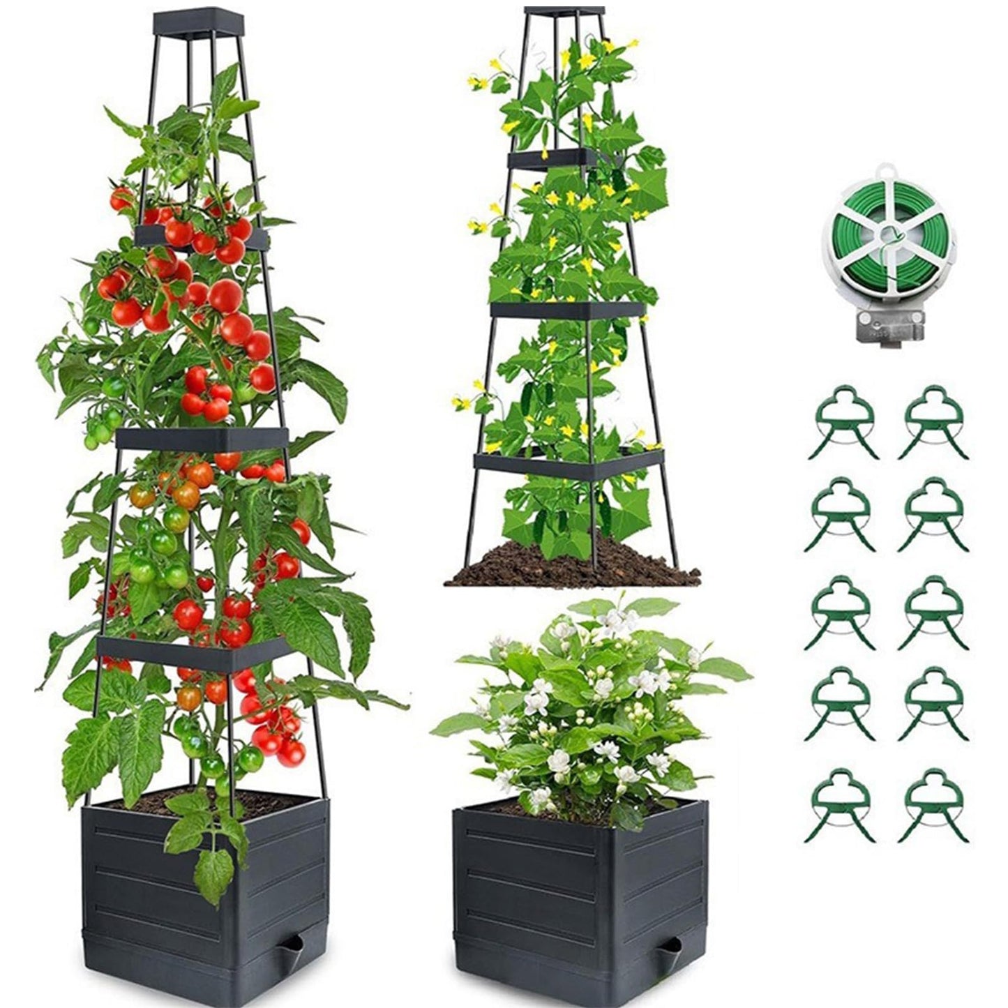 Raised Garden Bed with Trellis - Self-Watering Planter Box for Tomatoes, Vegetables & Flowers, Weather-Resistant for Patio & Greenhouse