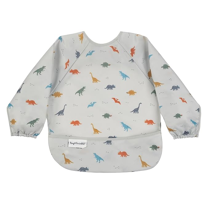 Tiny Twinkle Long Sleeve Bib for Babies & Toddlers – Waterproof Smock Bib for Eating – Machine Washable & Mess-Proof, Baby Feeding Essential & Baby Shower Must-Have(Dinosaur, 6–24M)