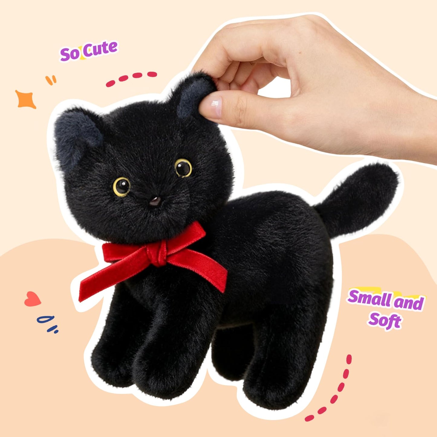 Ditucu Black Cat Stuffed Animals Cute Soft Kitten Plush Doll Small Kitty Plushies Toys Gifts for Kids 6 inch