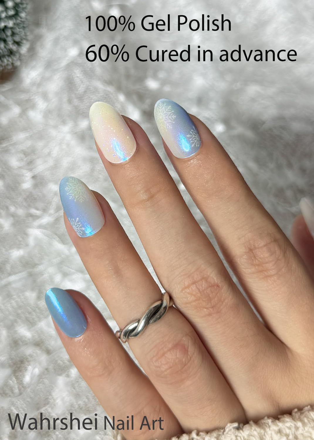 Semi Cured Gel Nail Strips, Glitter Snow 20pcs Adhesive UV Sticker, Wraps for Home Manicure DIY