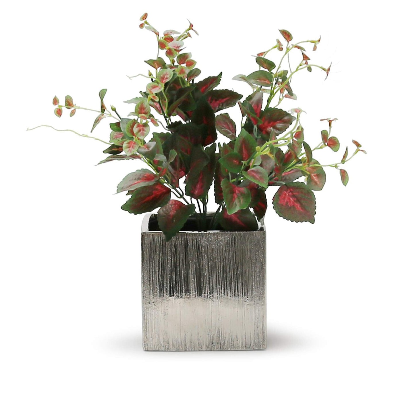 WGV Ceramic Cube Vase Width 4" Height 4" (Fits 3" Pot) Elegant Modern Block Square Floral Planter Terrarium Container Table Dresser for Event Accent Home Office Decor Silver Textured 1 Piece