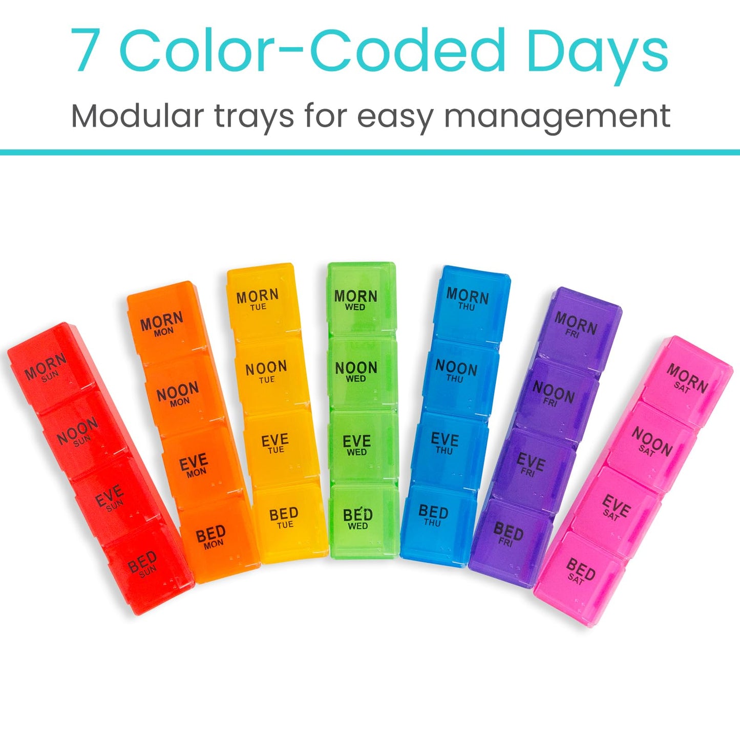 Vive Weekly Pill Organizer 4 Times a Day - 7 Days Pill Boxes for Morning, Noon, Evening, Night - Extra Large Medicine, Vitamin & Supplement Dispenser with Premium Leather Case