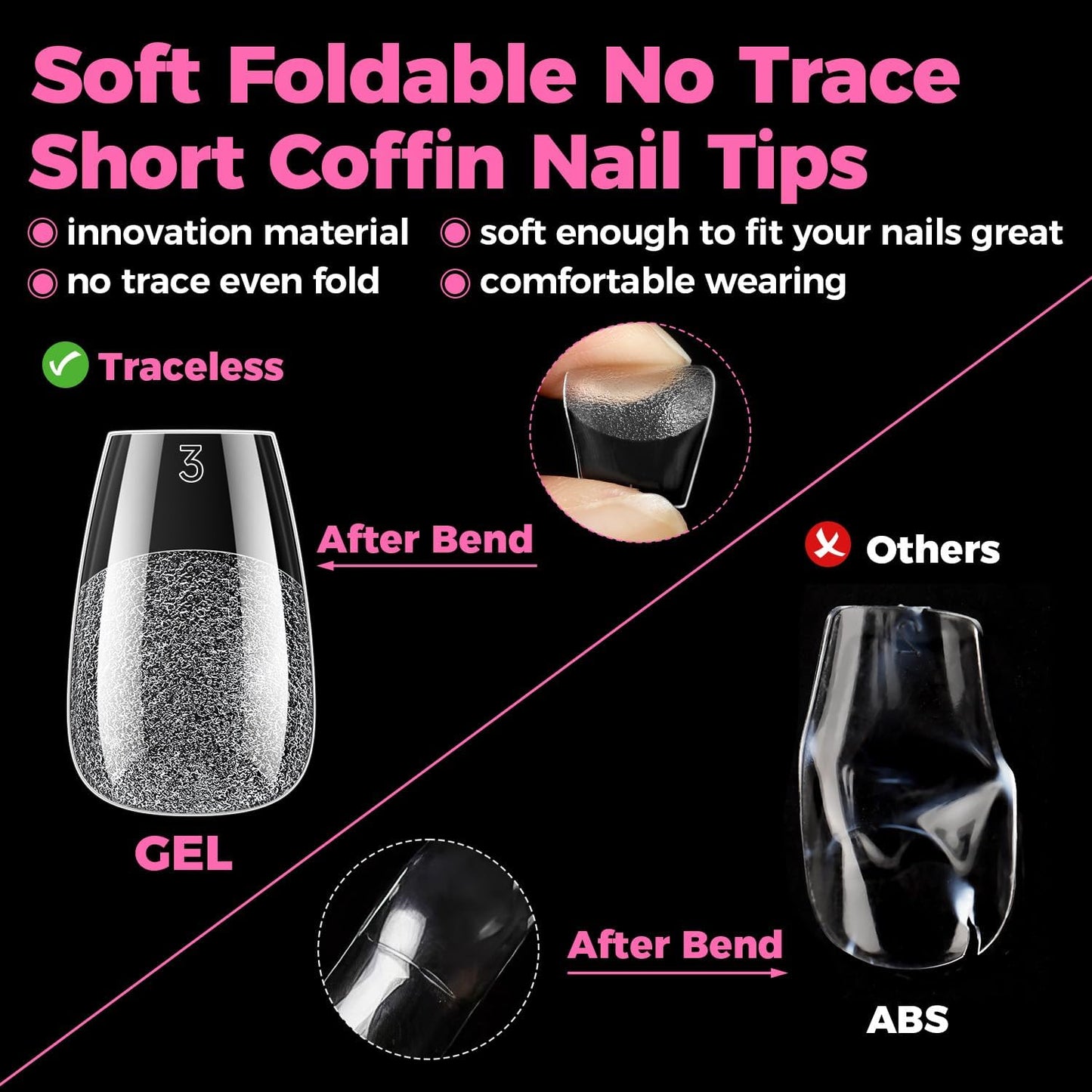 UNA GELLA Gel Nail Tips Coffin Short 15 Sizes Short Coffin Press On Nails Pre-Etched 300pcs Soft Gel Nail Tips Full Cover For Nails Extension Home DIY Salon