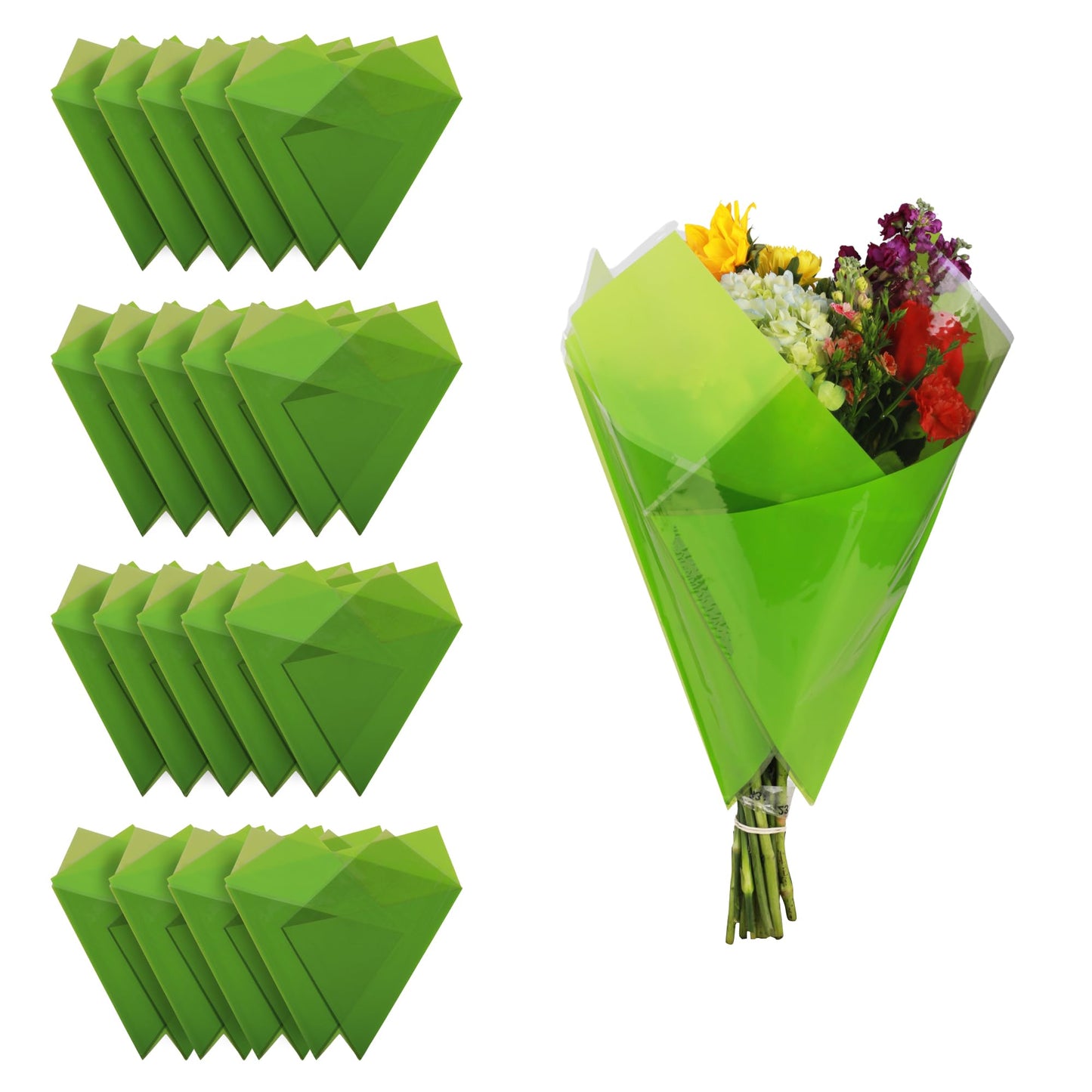 the florist Supply Candy Prefold 20 Pack, 20 x 2.5 x 18 Inch Flower Bouquet Wrapping Paper, Waterproof Floral Paper Sleeves, Gift-Ready for Wedding, Birthday, Holiday - Green