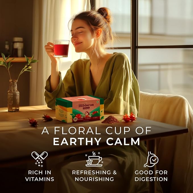 Gya Tea Co Hibiscus Herbal Tea Bags (100 Bags) - Caffeine Free with a Tangy Flavor for All Day Comfort, Calming, Relaxing & Nourishing - Fruit & Herbal Blends