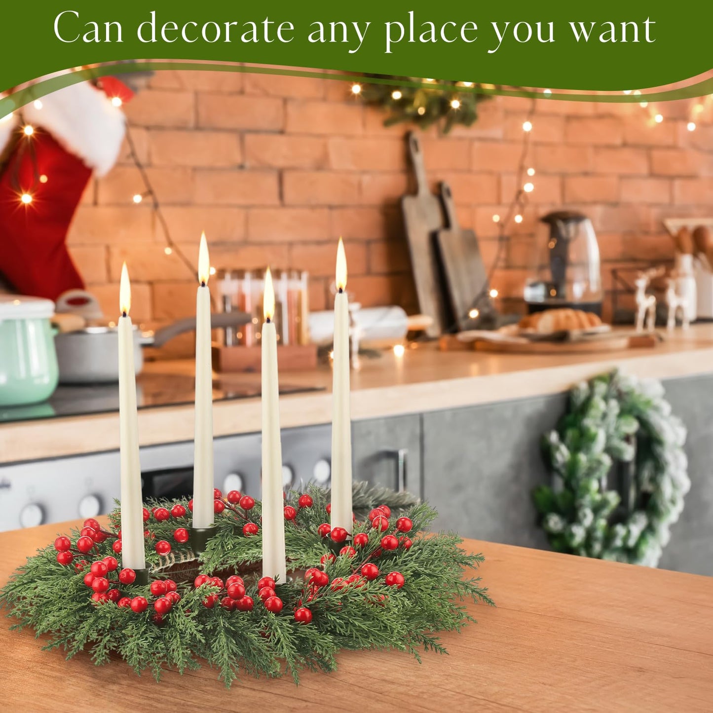 Kritkin Christmas Advent Wreath Ring DIY Candle Holder Traditional Catholic Christmas Decoration Set for Church Table Centerpiece Holiday Decorations Gift (Cypress)