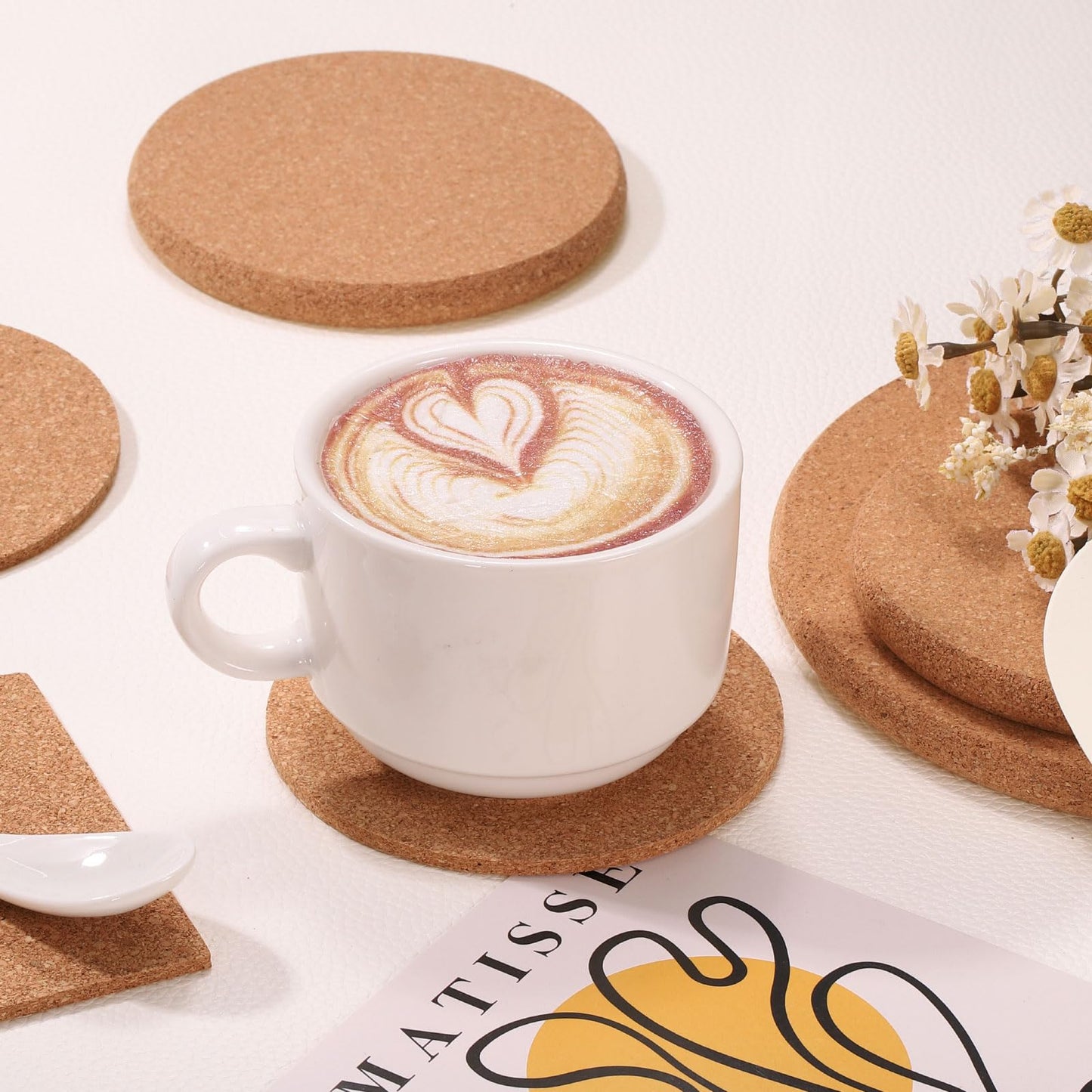 uxcell 60pcs Cork Coasters for Drink, 3.75 Inch Round Drink Coaster Heat Resistant Bar Coasters for Wine Glasses Cups Mugs Home Tabletop Decoration